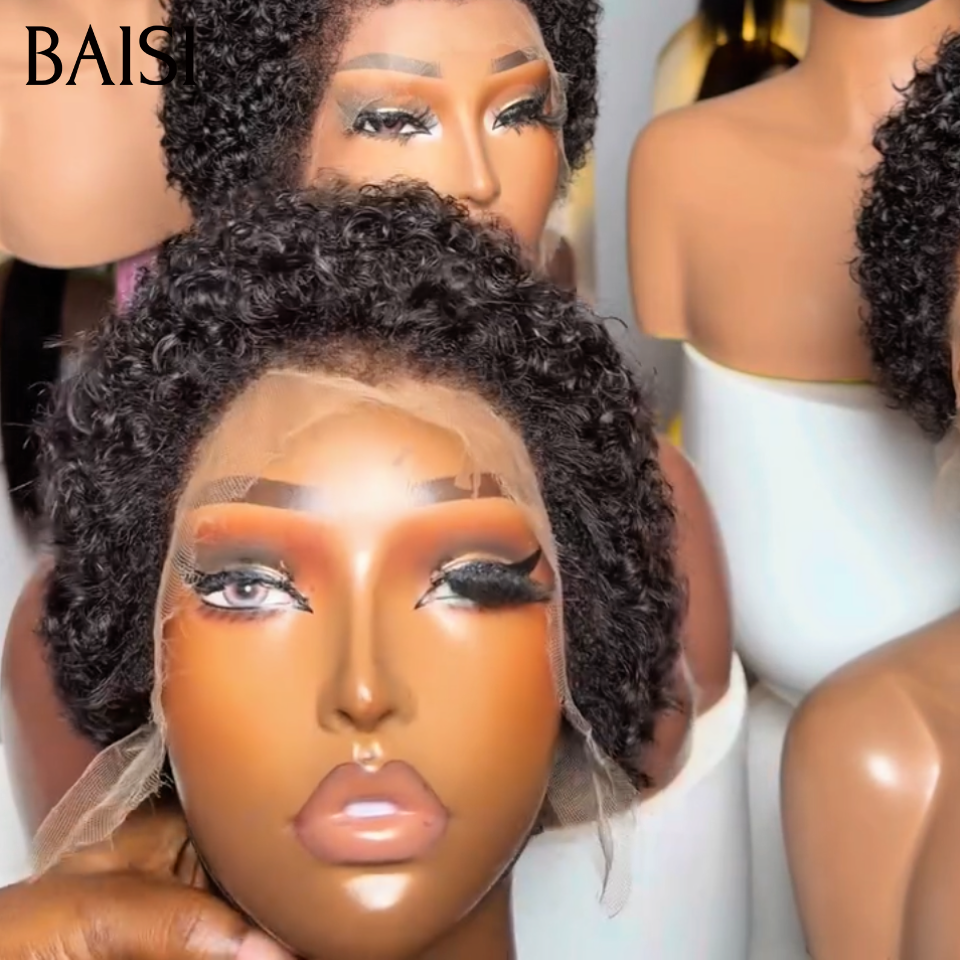 BAISI  Perruque Pixie kinky curly 13x4 Lace Frontal Prix Promo 68€  En 100% Vrais Cheveux Humains