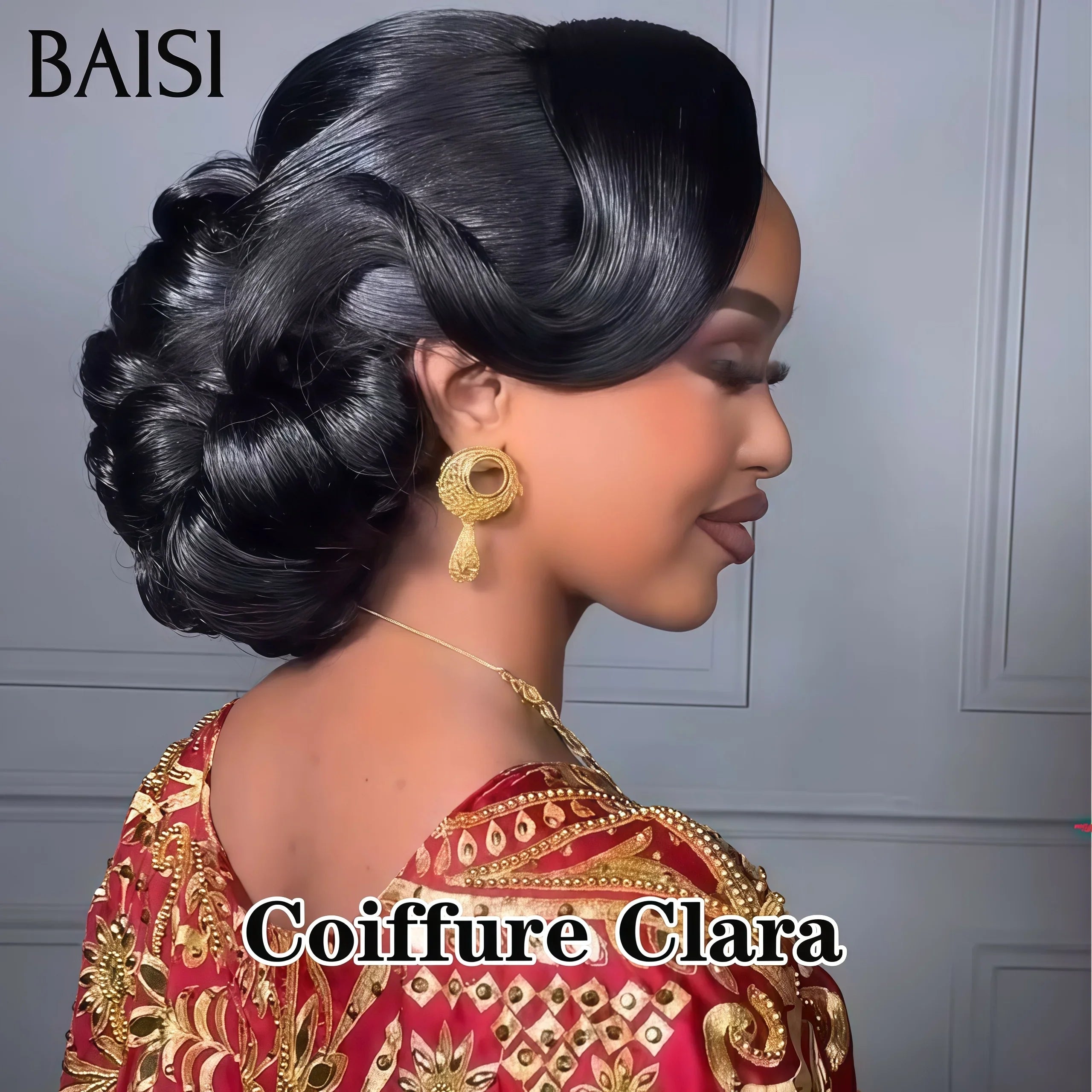 BAISI Coiffure de luxe Clara Perruques Mariage noir Prête à porter chignon et personalisation comme sur la vidéo 100% identique avec lace frontale événement spécial FR20