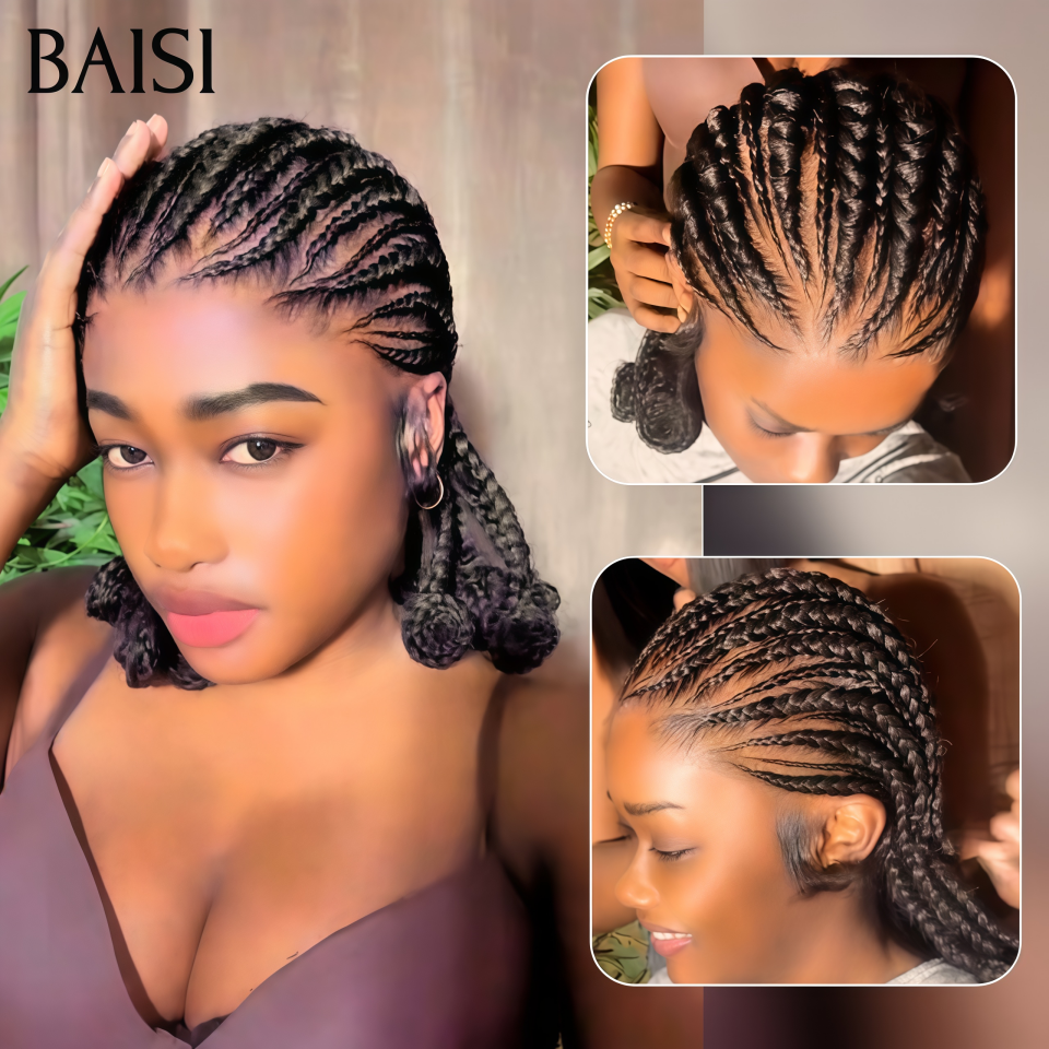BAISI Perruques Full Lace 159€ avec coiffure double natte  à la Mode Perruque Respirante et Elégante En 100% cheveux humains