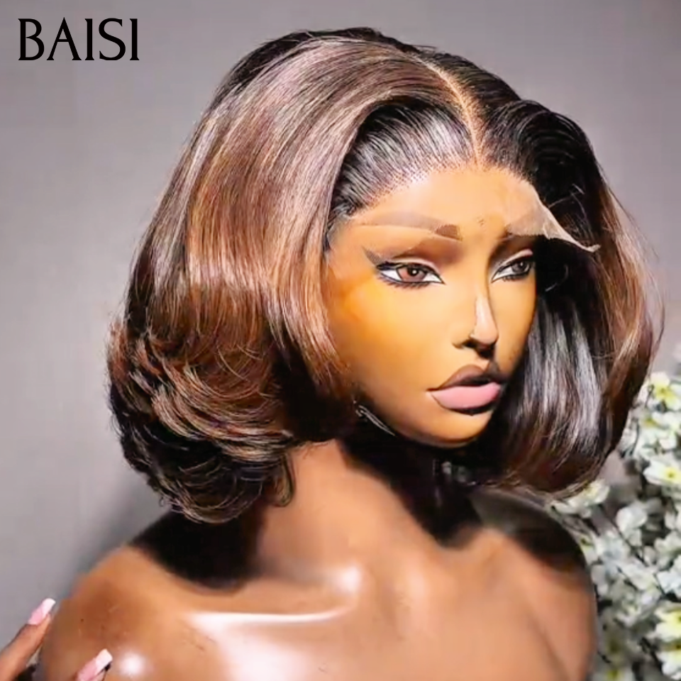 BAISI 13x4 Lace Perruque Wavy Coupe Dégradée Couleur Marron 12pouces 118€ Coiffure très Tendance Hyper Craquanteen en 100% Cheveux Humains