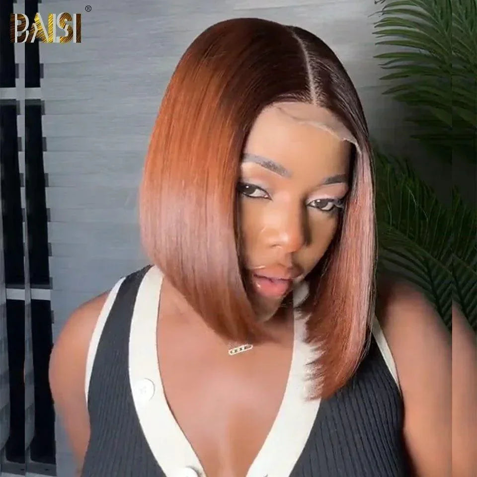 BAISI 2X6  Perruques  Lisse BOB 10 Pouces de Luxe Haute Qualité Viêtnam Hair  en Couleur  Marron avec racine noir 4T#33 en 100% Cheveux Humains
