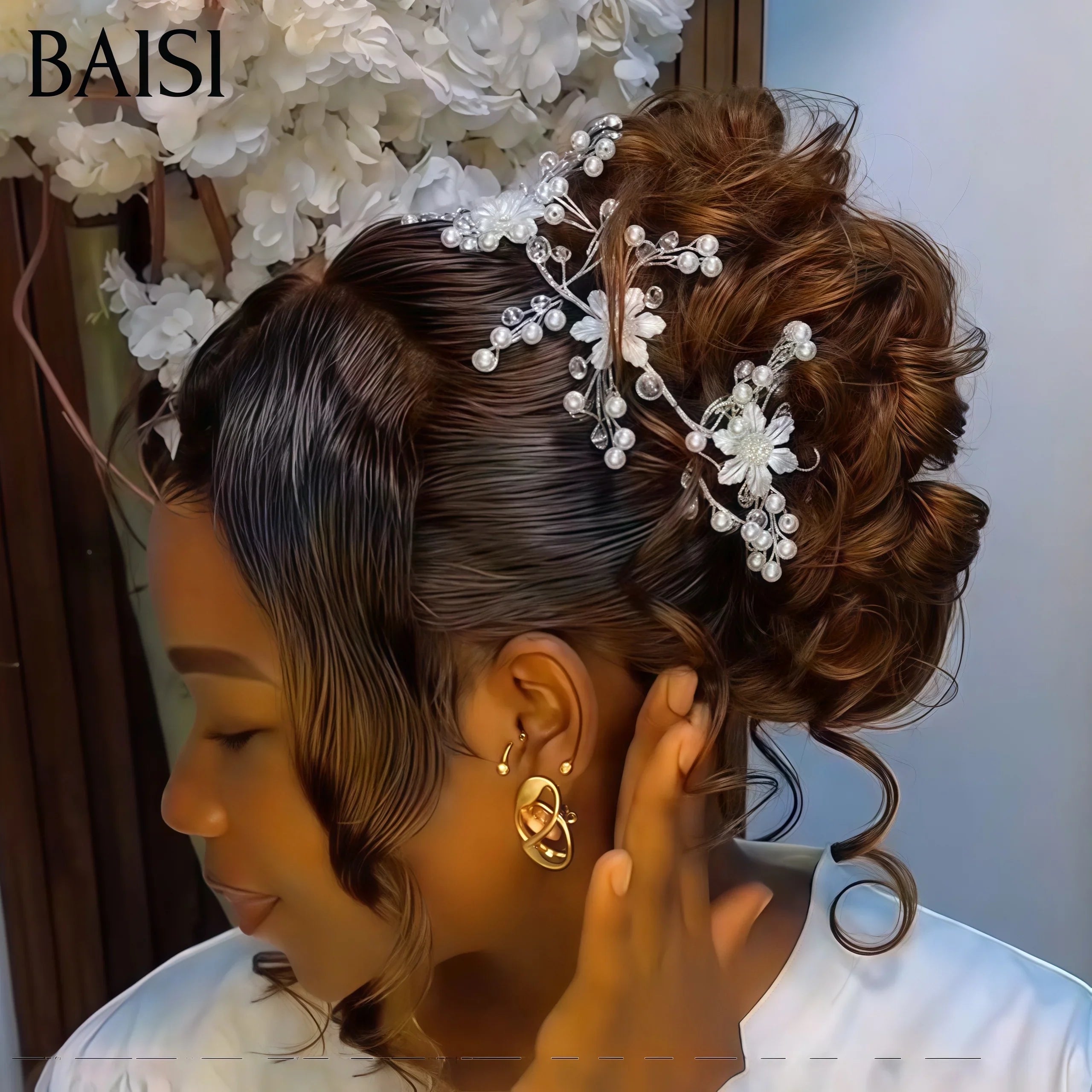 BAISI Coiffure de luxe Belinda Perruques Mariage noir Prête à porter chignon et personalisation comme sur la vidéo 100% identique avec lace frontale événement spécial en couleur 1BT4#