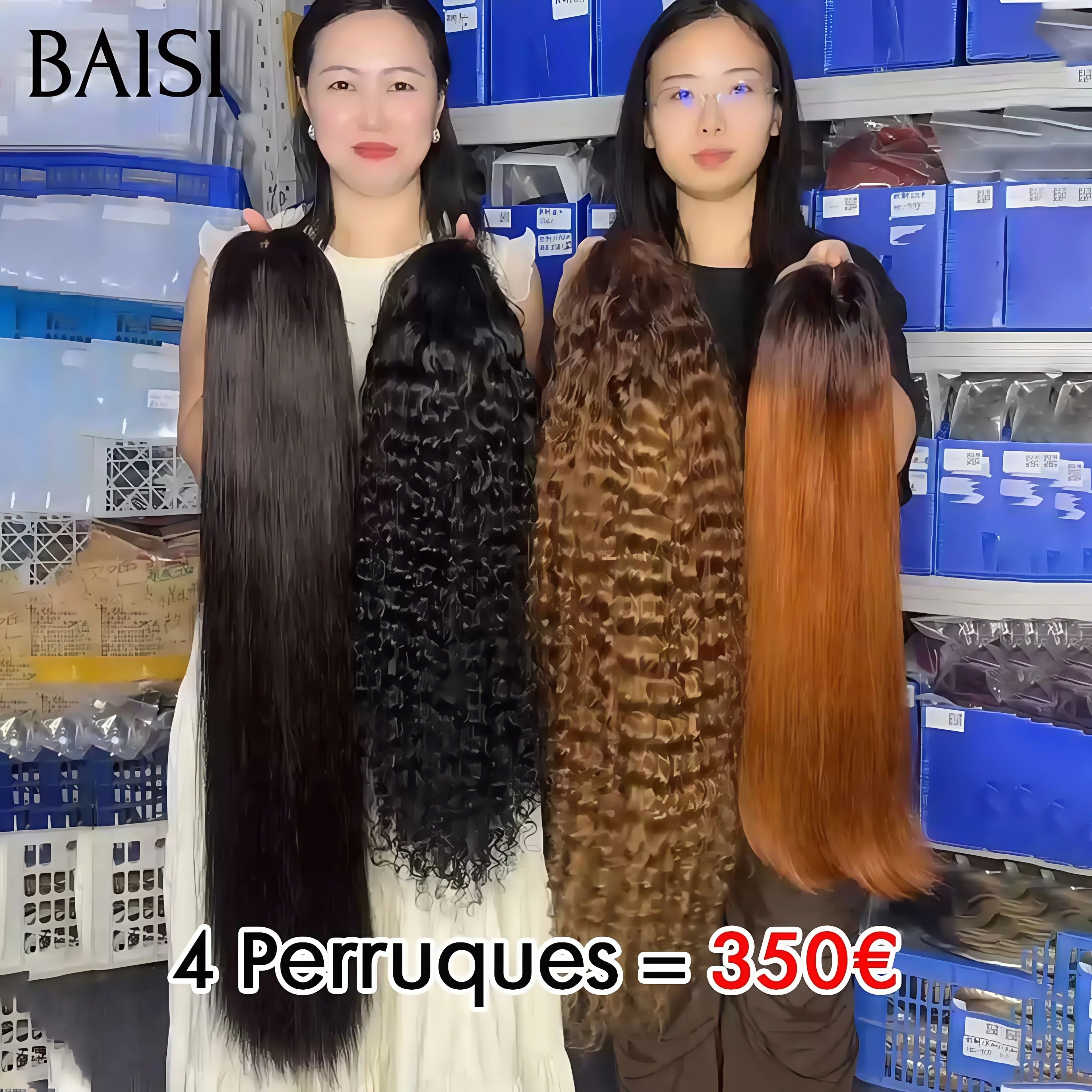 BAISI Lot de 4 perruques Flash Offer 350€ Ventes En Gros 4 styles de perruques différents et Différentes couleurs 13X4 lace frontal 24 Pouces NOIR et 2x6 closure 12 Pouces 1BT30# et lace frontal deep wave 4T30# 24 Pouces en 100% vrais cheveux humains