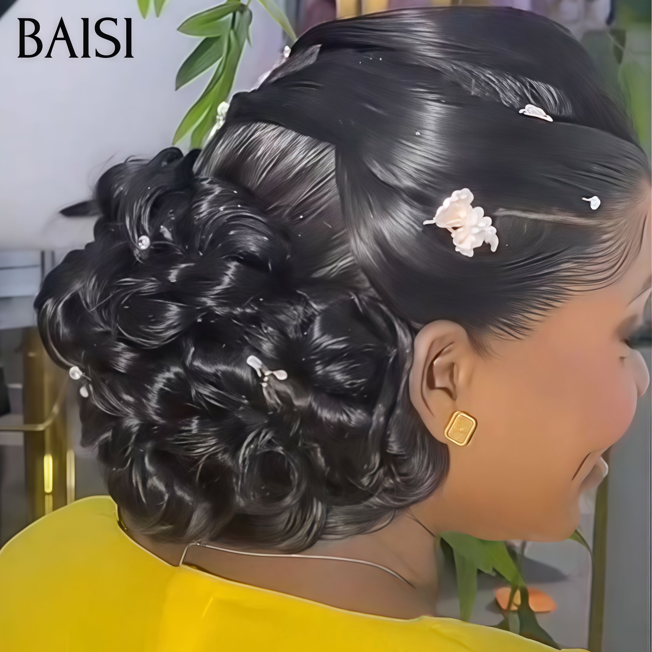 BAISI Coiffure de luxea Aurora Perruques Mariage noir Prête à porter chignon et personalisation comme sur la vidéo 100% identique avec lace frontale événement spécial BS120