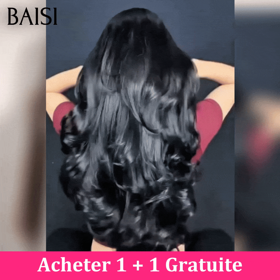 BAISI Acheter 30 pouce + 1 Gratuite  ou Acheter 22 pouce + 1 Gratuite ou Acheter 16 pouce + 1 Gratuite sans colle sans lace facile à porter vrais cheveux humain