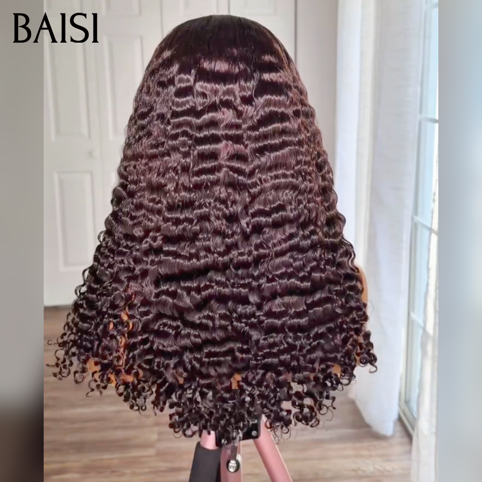 BAISI 5x5 Lace Perruque Curly Burmese Noire Sans Colle  18Pouces à  24Pouces Lace Deja Coupé La Classe au Quotidien en 100% Cheveux Humains