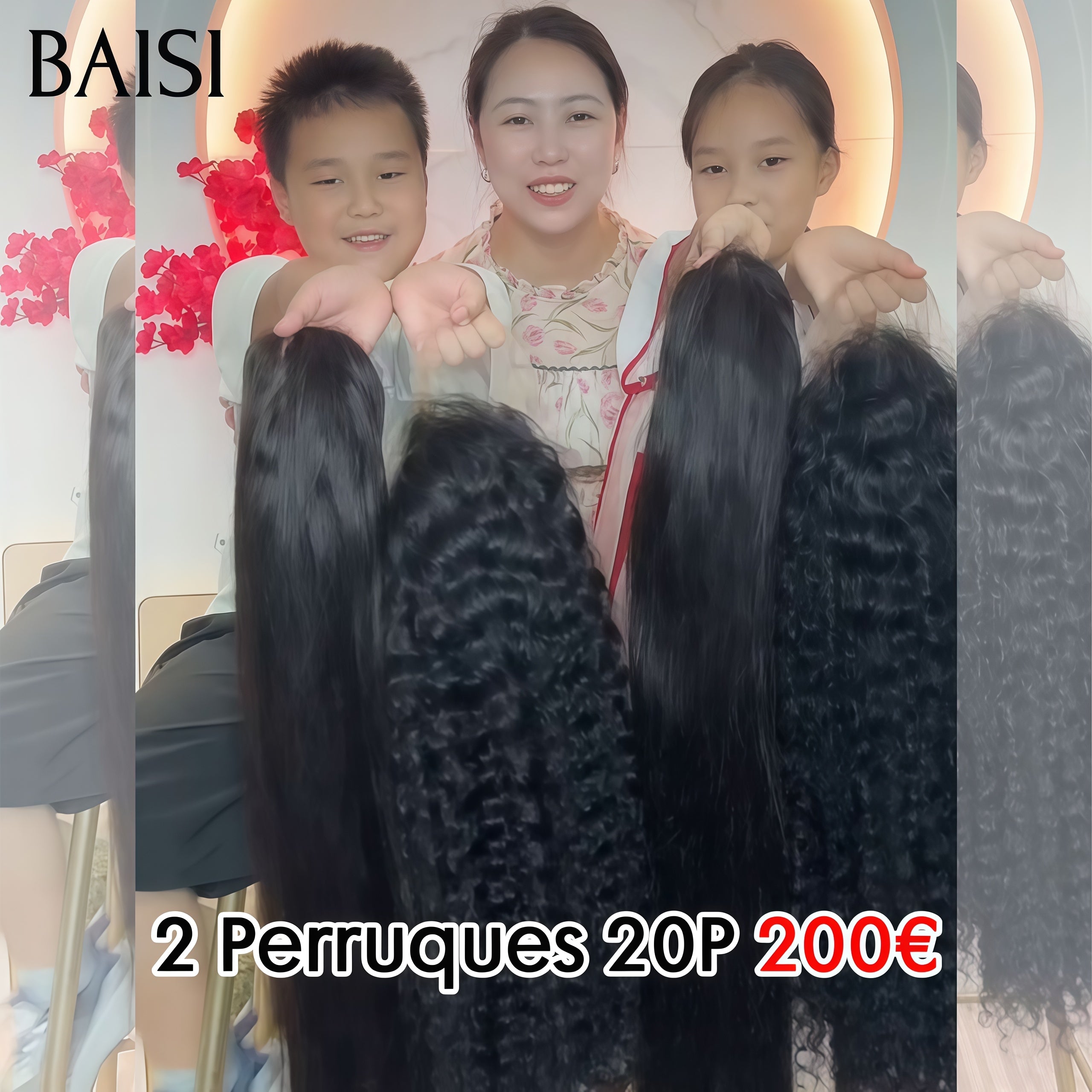 BAISI Lot de 2 perruques Flash Offer PROMOTION 200€ 13X4 lace frontal 20 Pouces Lisse et curly wave 100% vrais cheveux humains
