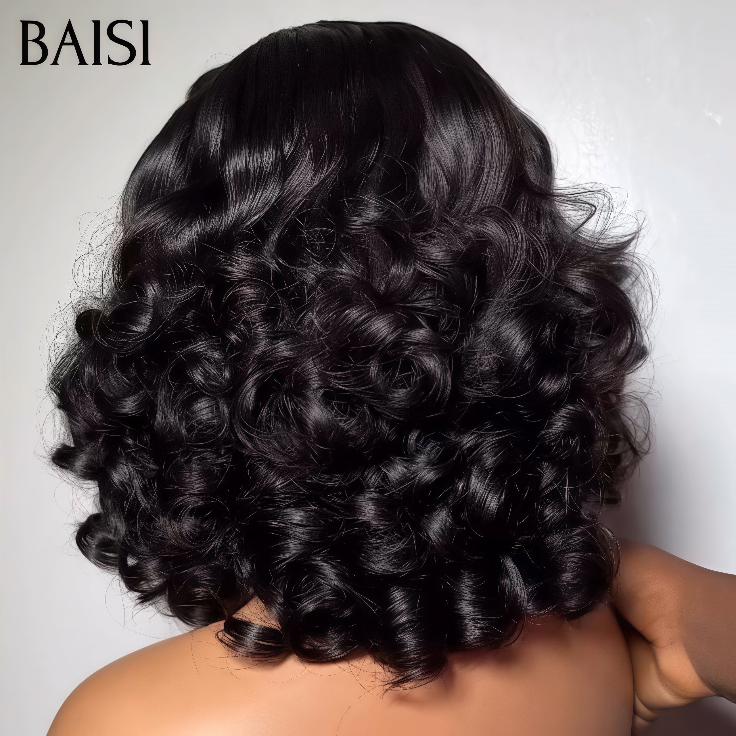 BAISI  13X4 lace frontal Perruque Bouclée Egg Wave 12 Pouces  100€ Moitié Prix NOIR En 100% Cheveux Humains