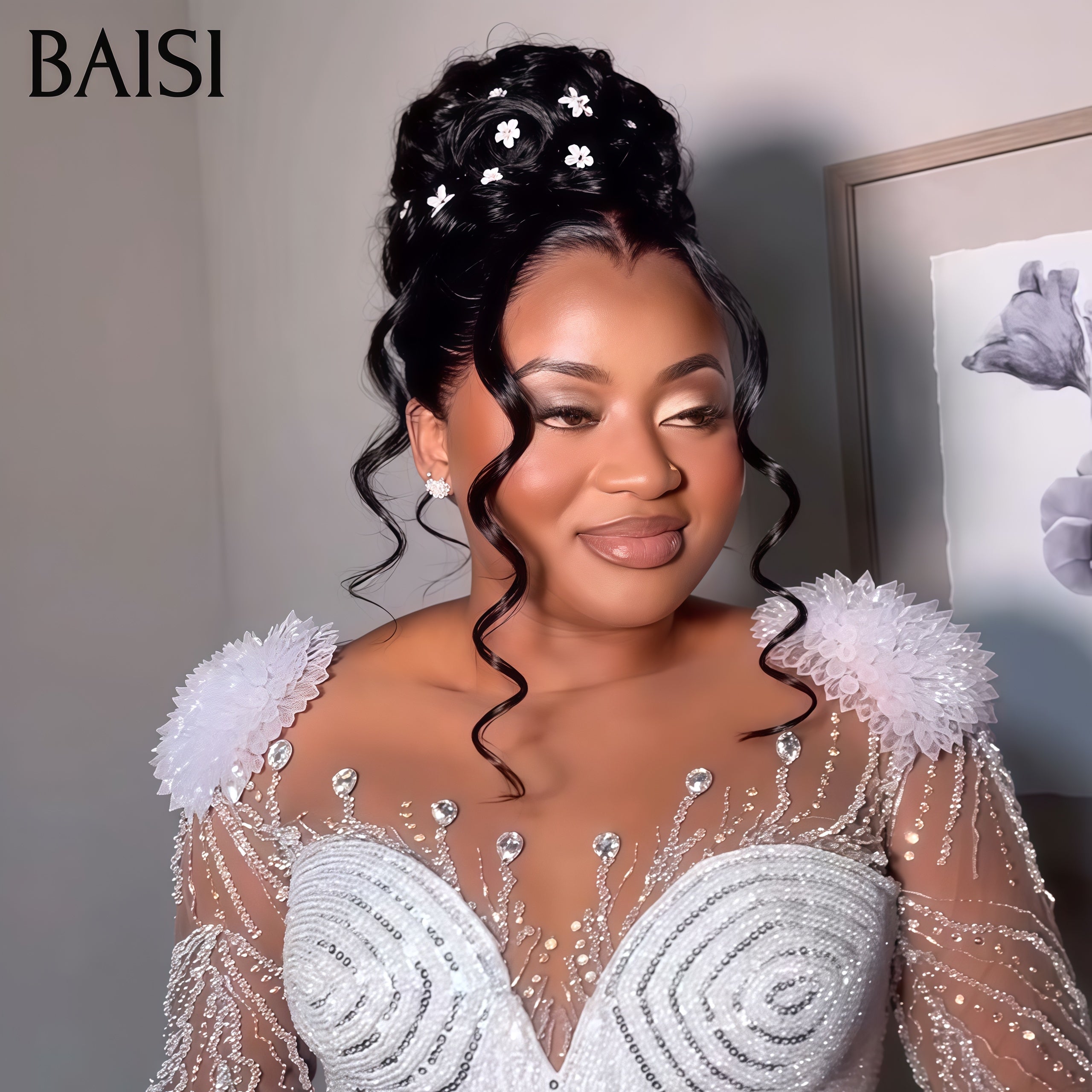 BAISI Coiffure de luxe Eleanor Perruques Mariage noir Prête à porter chignon et personalisation comme sur la vidéo 100% identique avec lace frontale événement spécial BS120