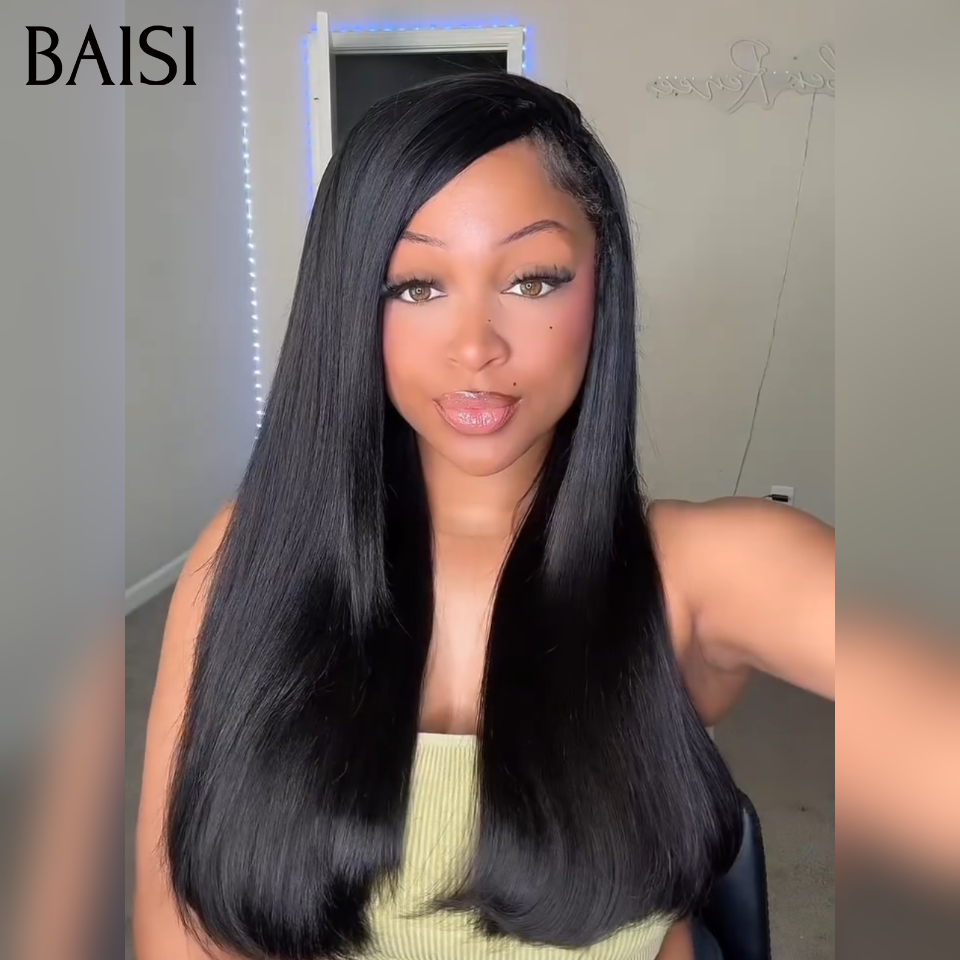 BAISI Extensions Plumes 100% Cheveux Humains Lisse Noir Pose Etape par Etape en Crochet Résultat Beaucuop de Volume et de Longueur en 100% Cheveux Humains