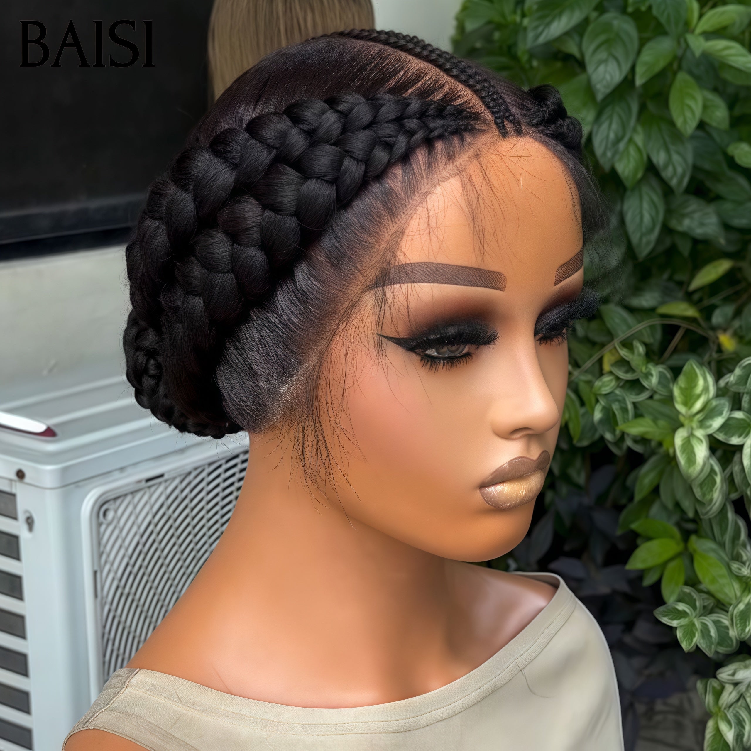 Trenza de pelo sintético de encaje completo BAISI