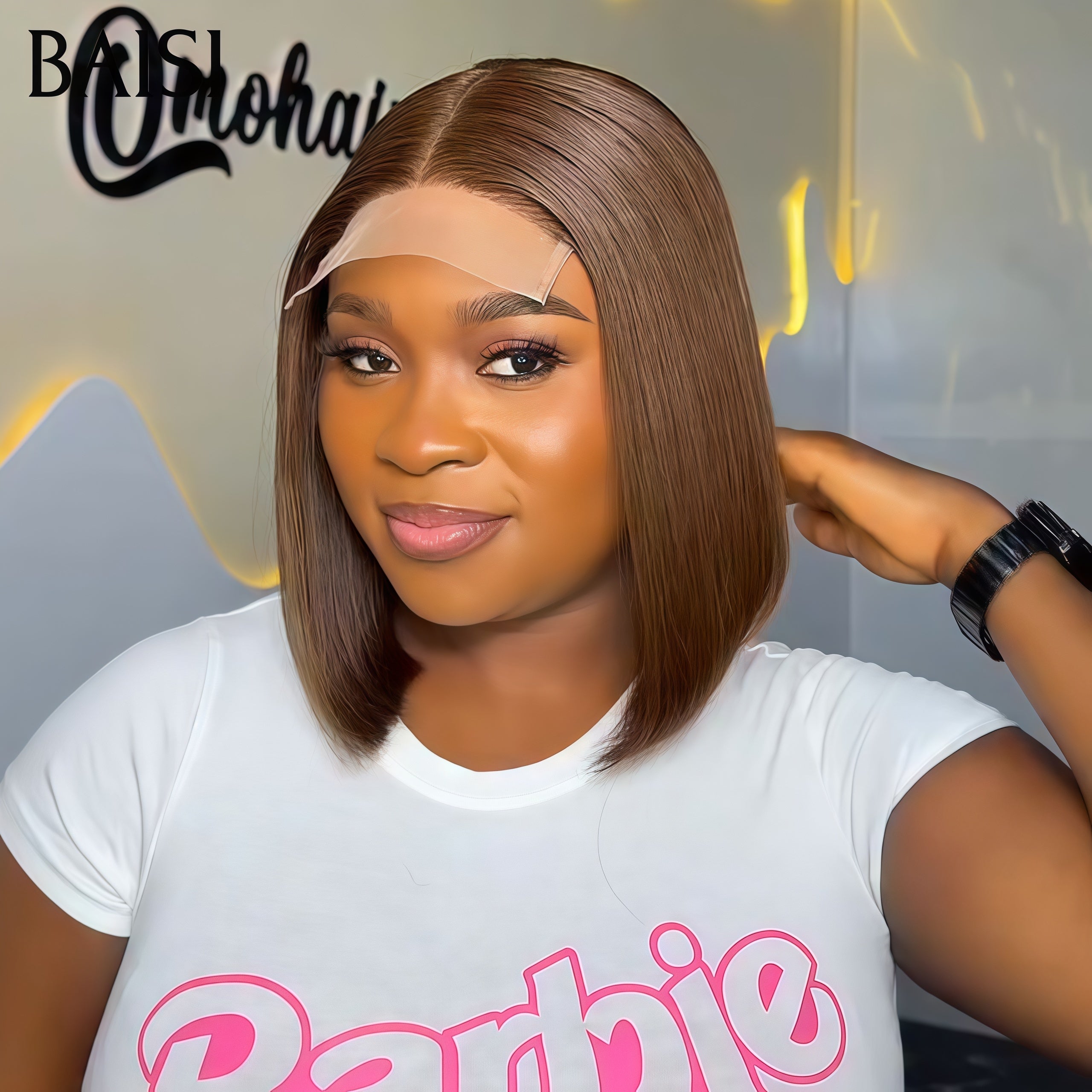 BAISI Grand Promo 69€ Perruque lace frontale Lisse marron 10 Pouces en 100% Vrais Cheveux Humains En Couleur FR20