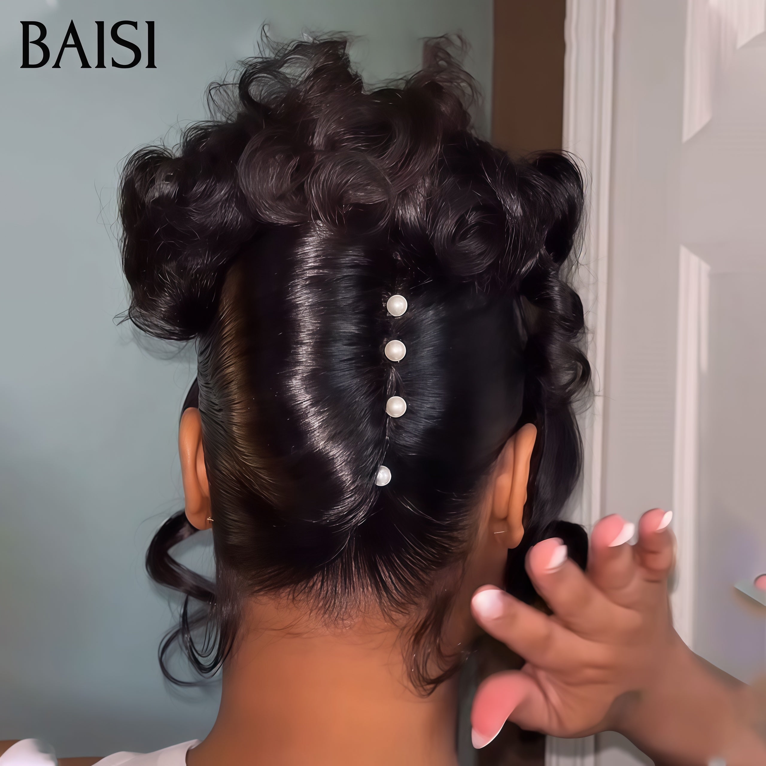 BAISI Coiffure de luxe Isabella Perruques Mariage noir Prête à porter chignon et personalisation comme sur la vidéo 100% identique avec lace frontale événement spécial en couleur NOIR BS120