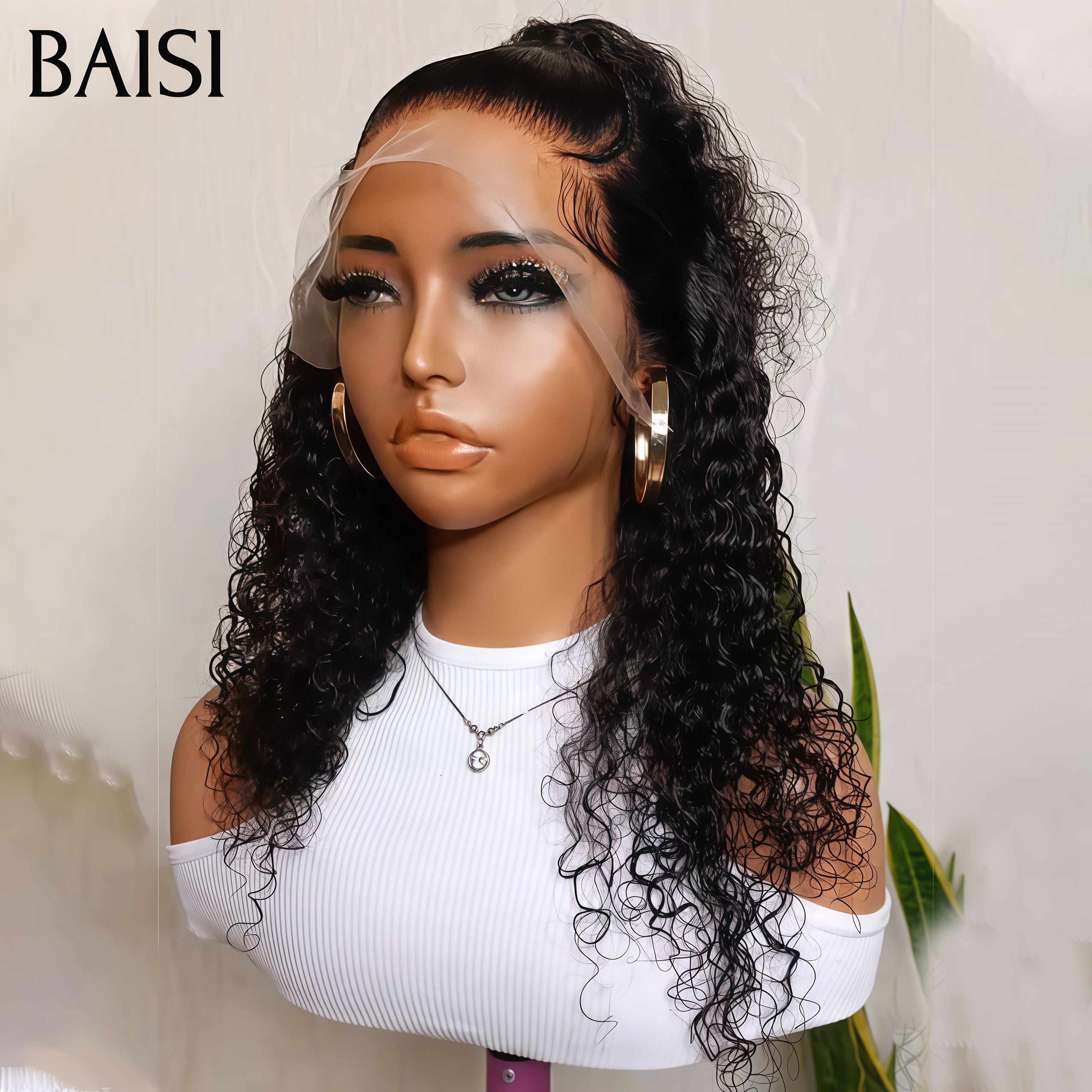 BAISI Grande 13X4 lace froneal avec natte Curly 18 Pouces 89€ NOIR en 100%Comme le montre l'image en 100% vrais cheveux humains