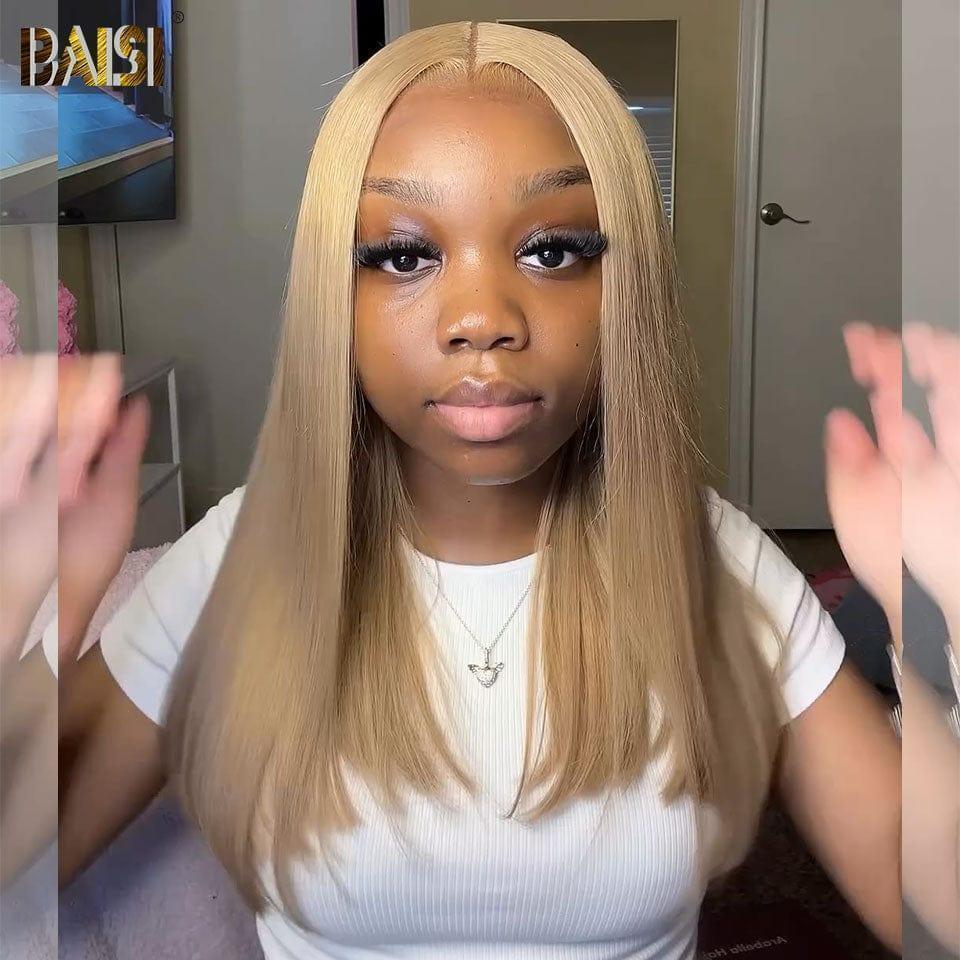 BAISI 13X4 Perruque Lisse  14 pouces  156€ Couleurs personnalisées Blonde Mix grise en 100% Cheveux Humains