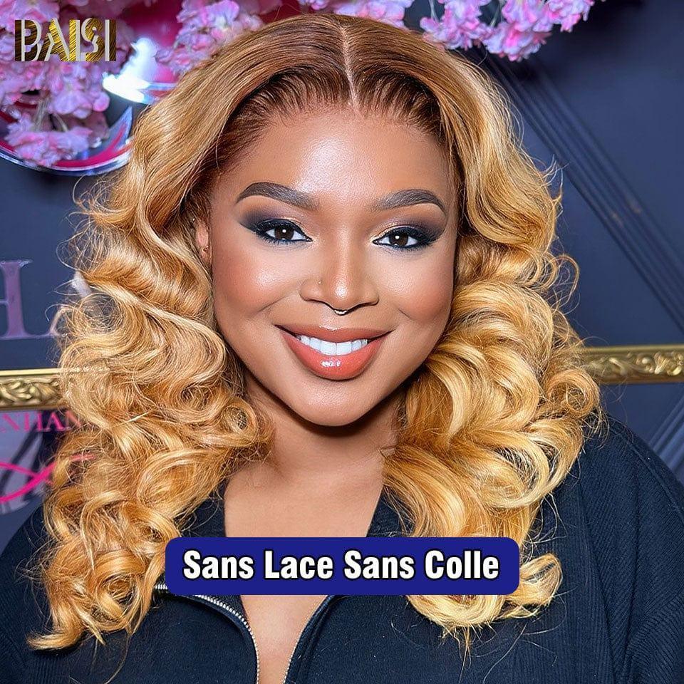 BAISI 13x4 Frontal-Perücke mit lockeren Wellen in Farbe #4#27, vorgezupft, kein Kleber erforderlich, aus 100 % Rohhaar, Spitze bereits geschnitten