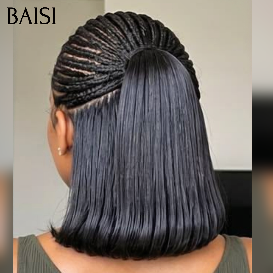 BAISI 13x6 Lace Perruque Coiffée Bob Lisse Mini Nattes Rampantes Devanture Elégantes 8Pouces  109€ En 100% Cheveux Humains