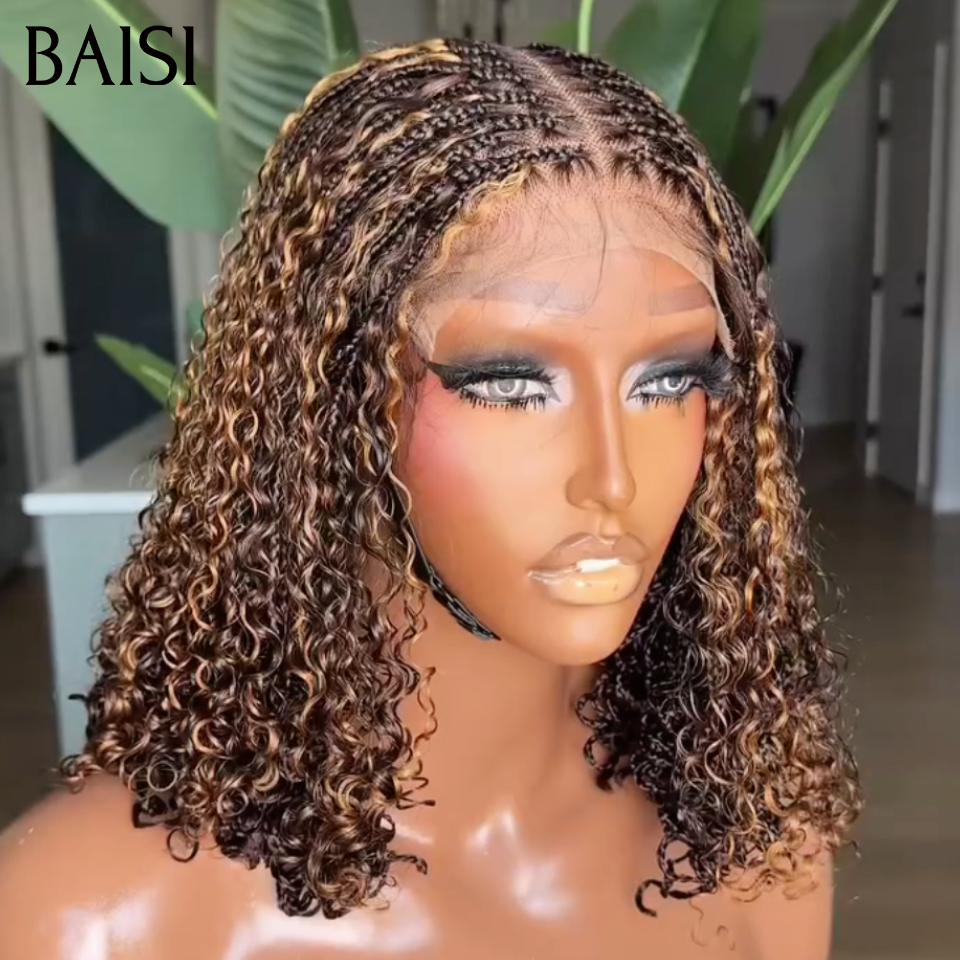 BAISI 4x4 Lace Perruque Coiffée Bouclée Curly Couleur Marron Miel 4/27# Demi Nattes Charmantes En 100% Cheveux Humains