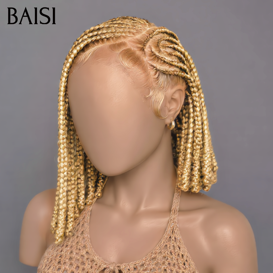 BAISI Full Lace Perruque Bob Coiffée En Nattes Pleines Trois Couleur Noir 1B# Blondes #613 Ou Marron 4# Disponible en 100% Cheveux humains