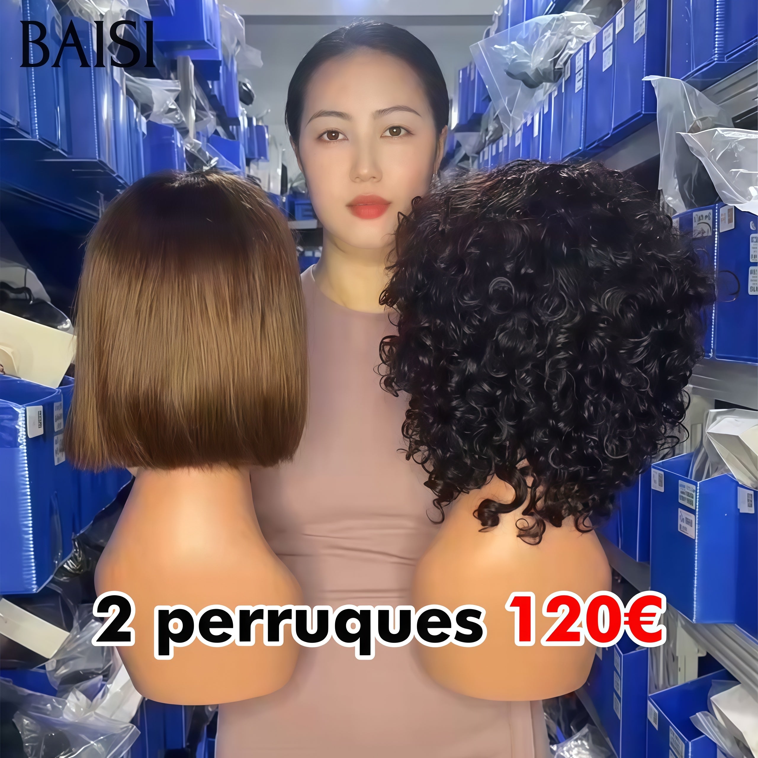 BAISI 2 perruques pixie Offre spéciale 120€ 4X4 lace closure lisse 10 pouces marron 1BT4#  et sans colle bob avec frange water wave en 100% vrais cheveux humains