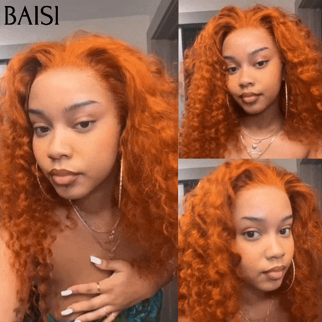 BAISI 13X4 pizzo Parrucca Deep Wave Arancione Zenzero in 100% Capelli Umani