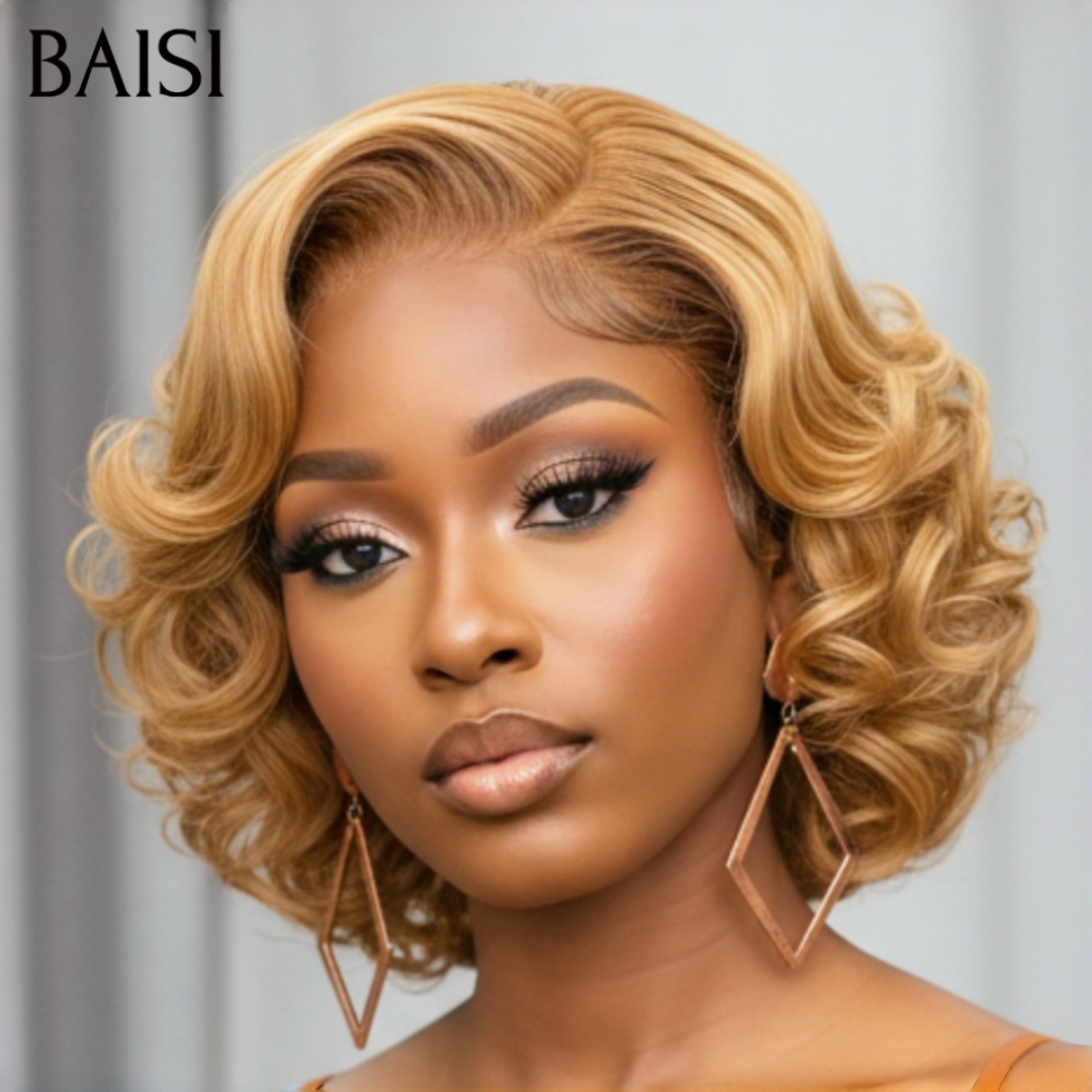 BAISI 13x4 Lace Perruque Bob Bouclée Marron Clair #30 79€ Prix Très Abordable en 100% Cheveux humains