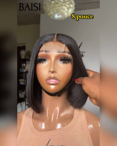 BAISI Perruques de Luxe Viêtnam Hair 2X6 Lace Perruque BOB Noir Lisse en 100% Cheveux Humains Vietnam Hair 300% densité plus de 20 ans d' utilisations