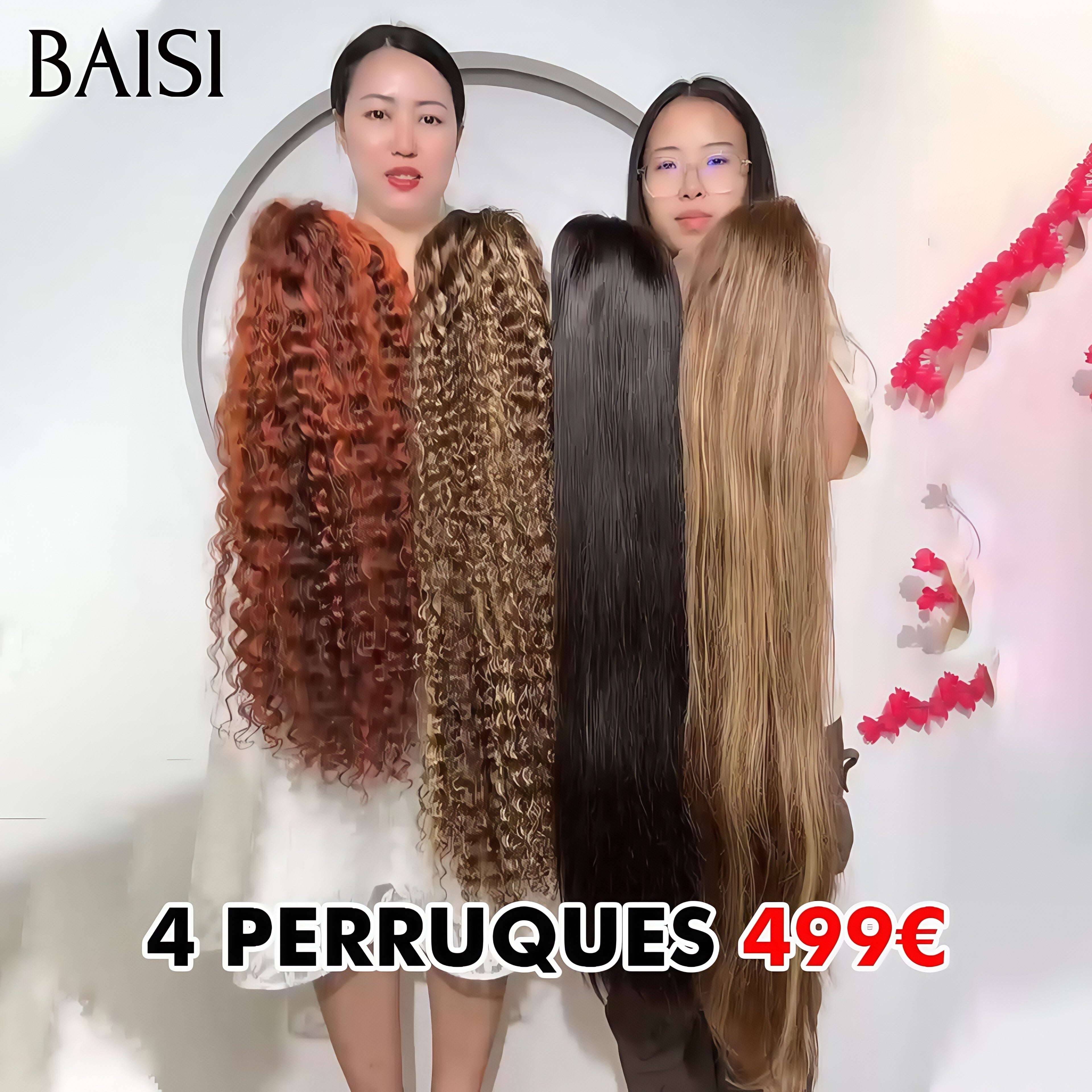 BAISI Promotion 4 perruques Vente en gros 499€ LONGUES 4 styles de perruques différents 100% vrais cheveux humains