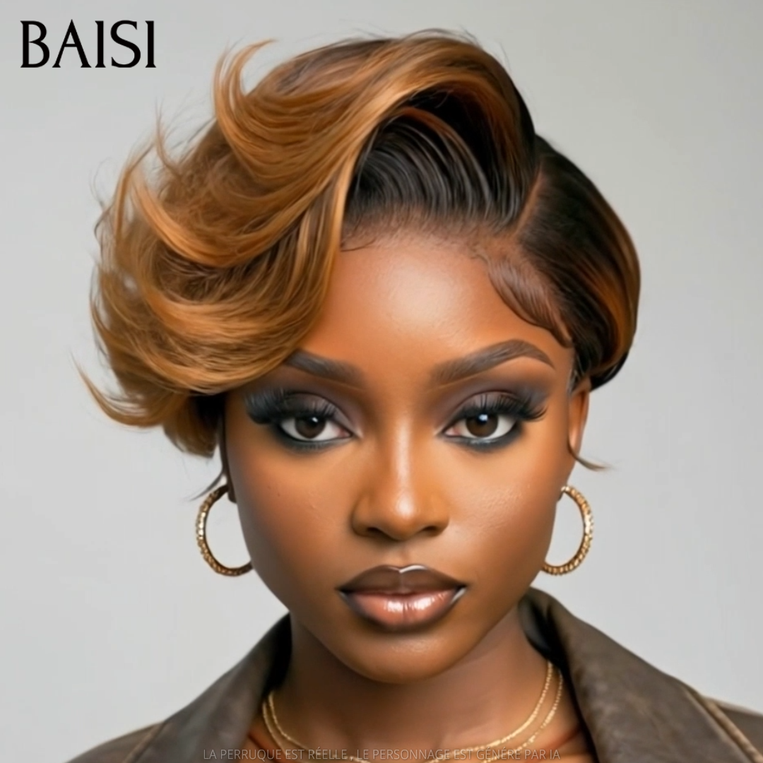BAISI 13x4 Lace Perruque Déjà Coiffée Lisse Couleur Marron 4/30# 76€ Belle et Audacieuse en 100% Cheveux humains
