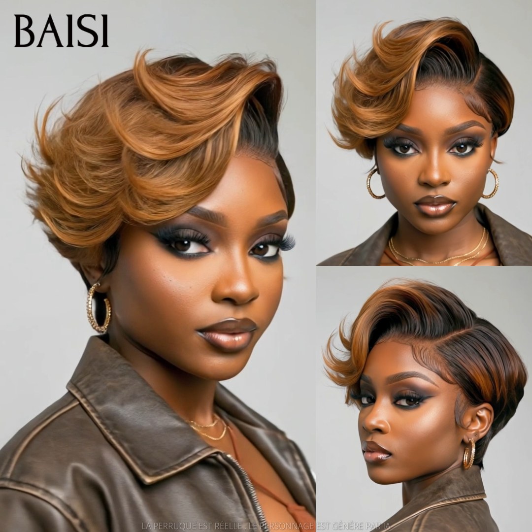 BAISI 13x4 Lace Perruque Déjà Coiffée Lisse Couleur Marron 4/30# 76€ Belle et Audacieuse en 100% Cheveux humains