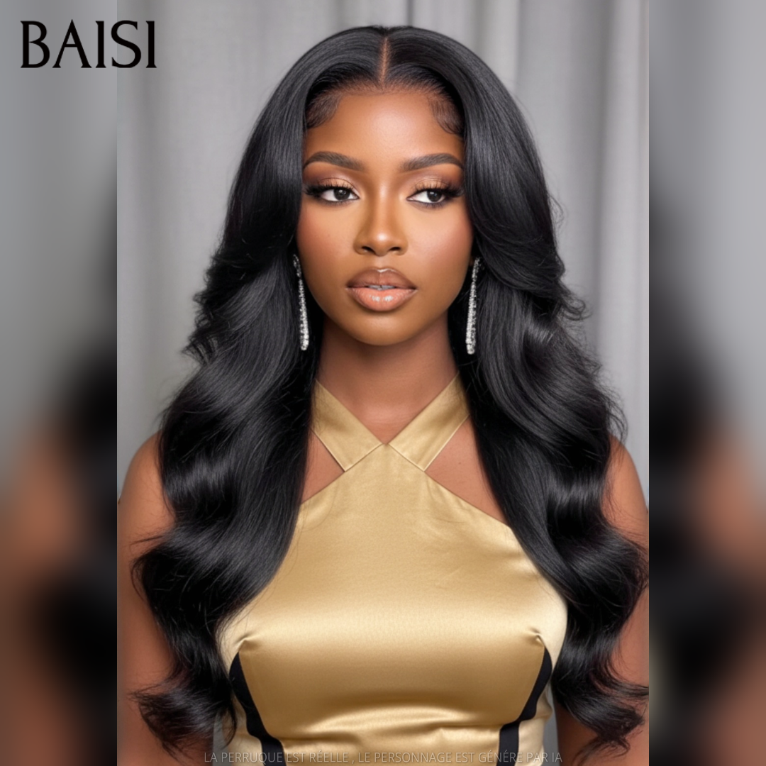BAISI Lot de 2 perruques Body Wave Longue+Bob Lisse miel ou 2 Bob Curly noir et Marron en 100% Cheveux Humains