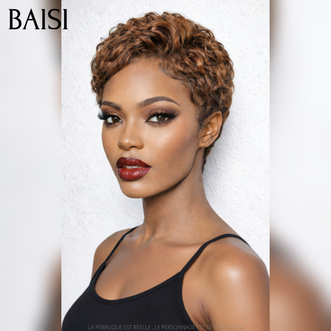 BAISI Perruque pixie 68€ 13x4 lace frontal Marron 4# 100% Comme la photo en 100% Cheveux Humains
