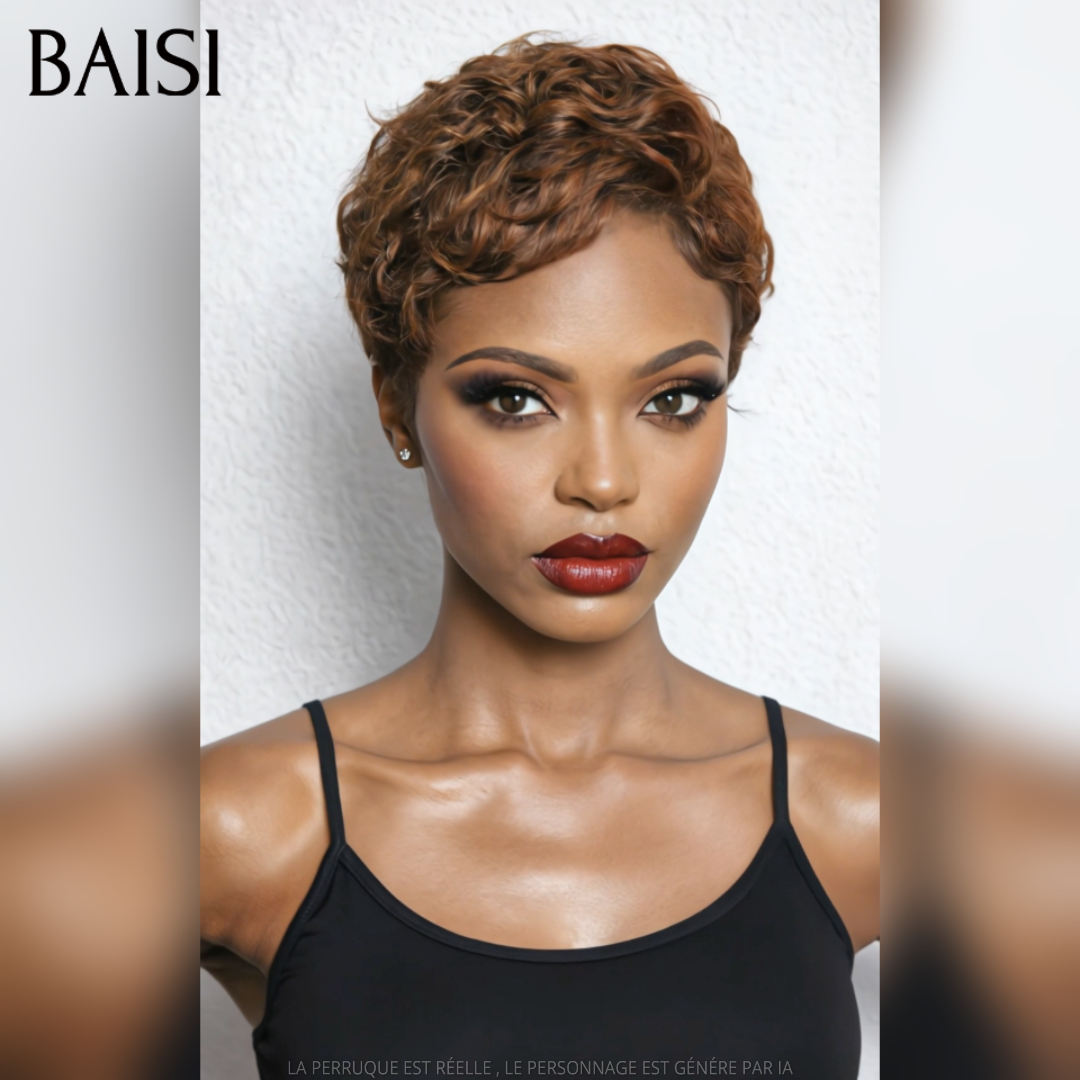 BAISI Perruque pixie 68€ 13x4 lace frontal Marron 4# 100% Comme la photo en 100% Cheveux Humains