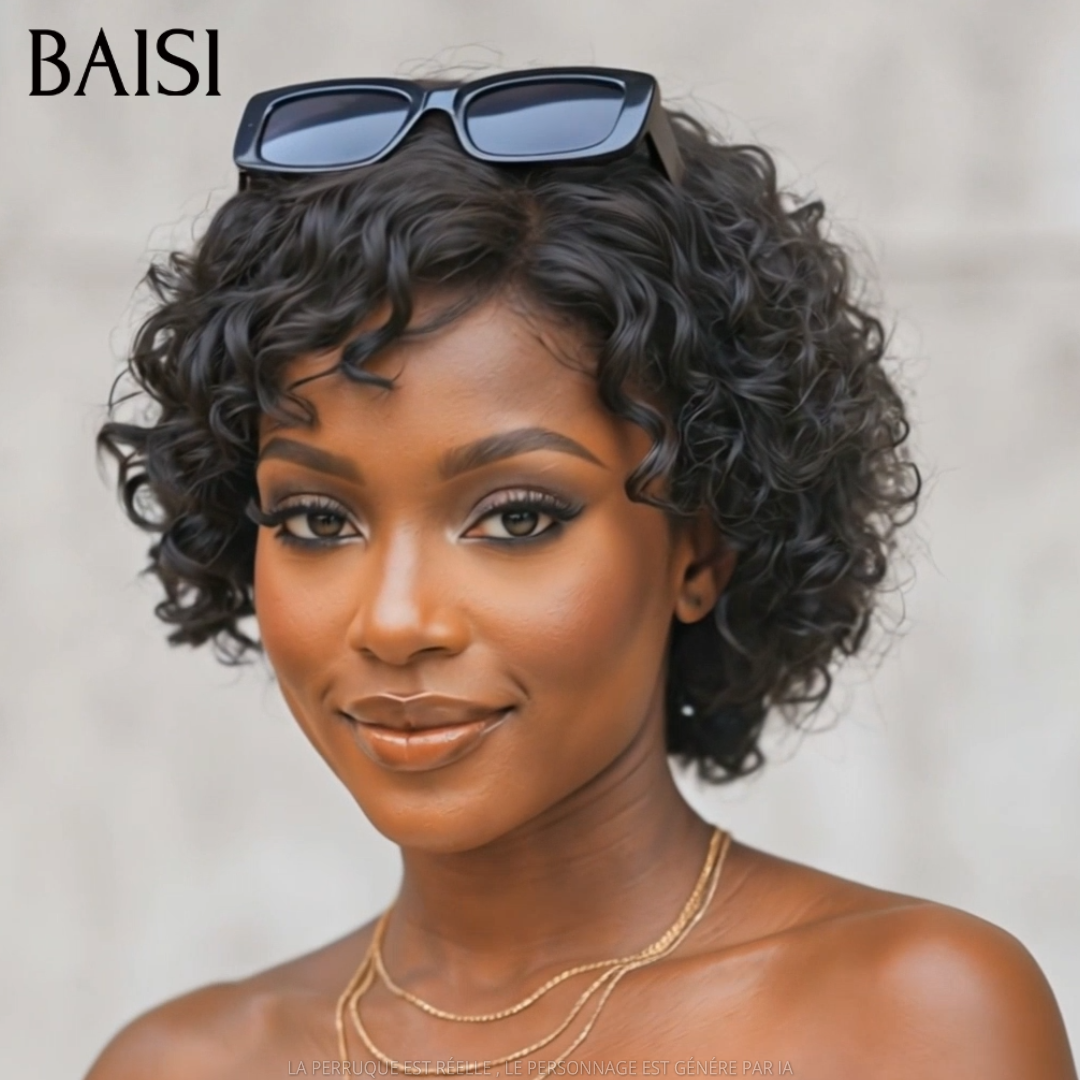 BAISI Lot de 2 Perruques Pixie Bouclée Marron et Noir 89€ Sans Colle Sans Lace Ultra Légère en 100% Cheveux humains