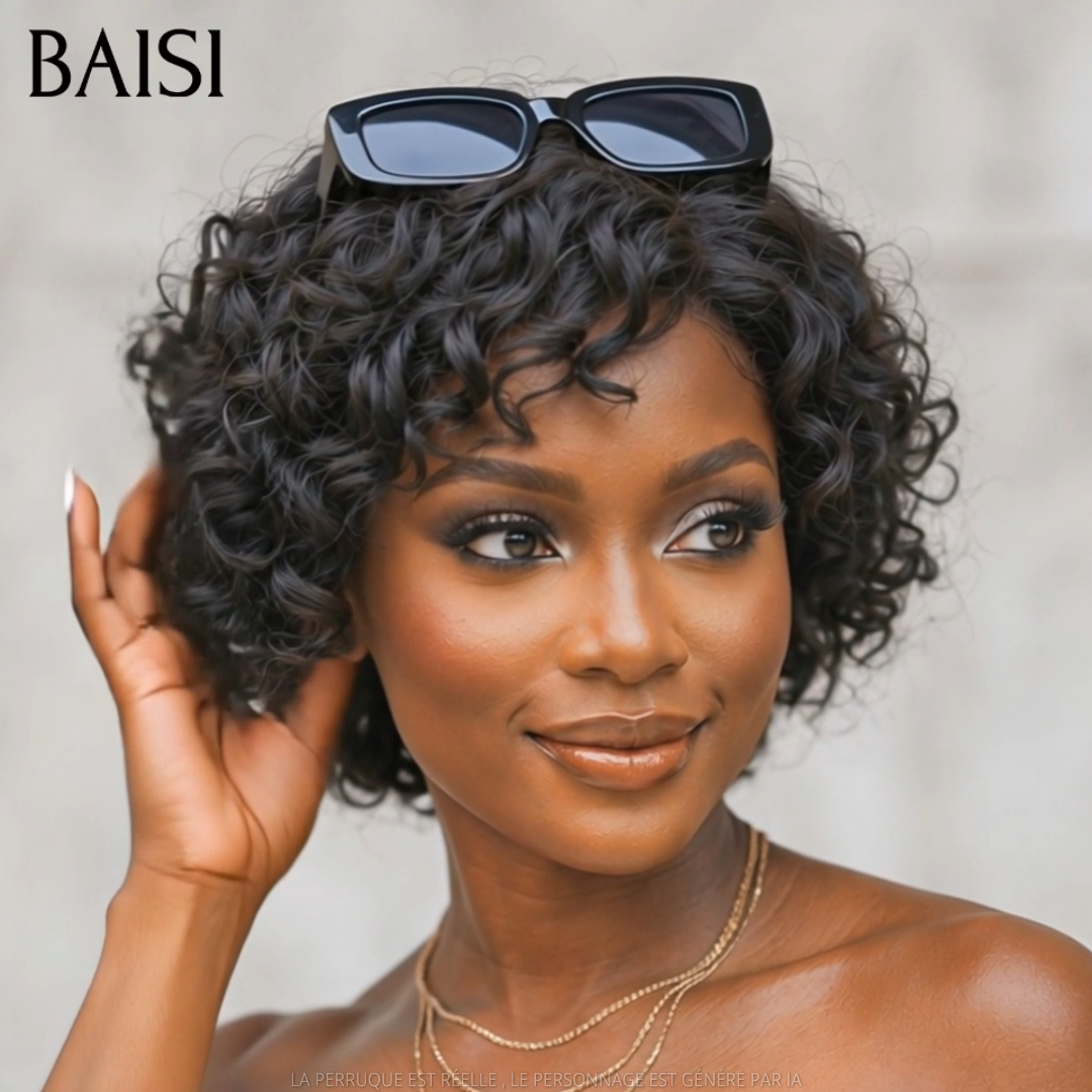 BAISI Lot de 2 Perruques Pixie Bouclée Marron et Noir 89€ Sans Colle Sans Lace Ultra Légère en 100% Cheveux humains