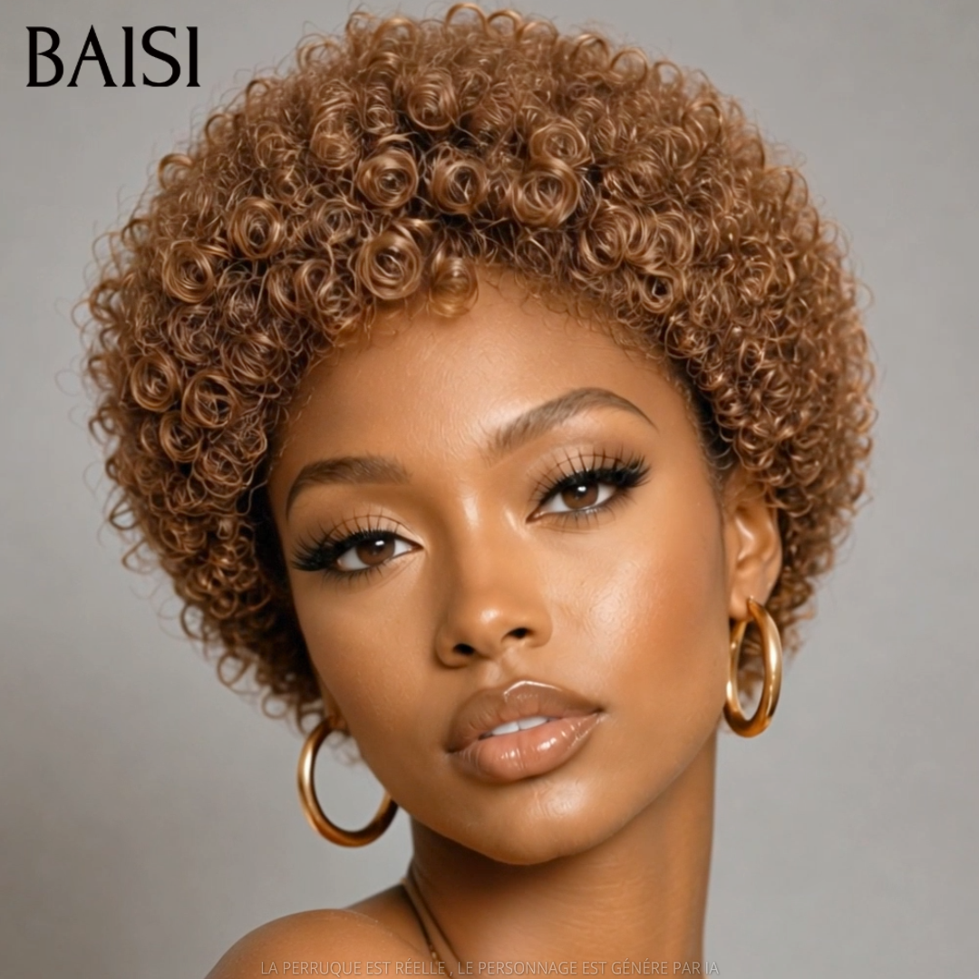 BAISI Lot de 2 Perruques Pixie Bouclée Marron et Noir 89€ Sans Colle Sans Lace Ultra Légère en 100% Cheveux humains