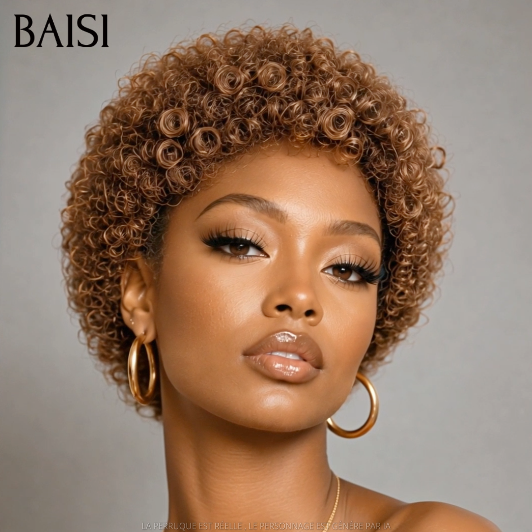 BAISI Lot de 2 Perruques Pixie Bouclée Marron et Noir 89€ Sans Colle Sans Lace Ultra Légère en 100% Cheveux humains