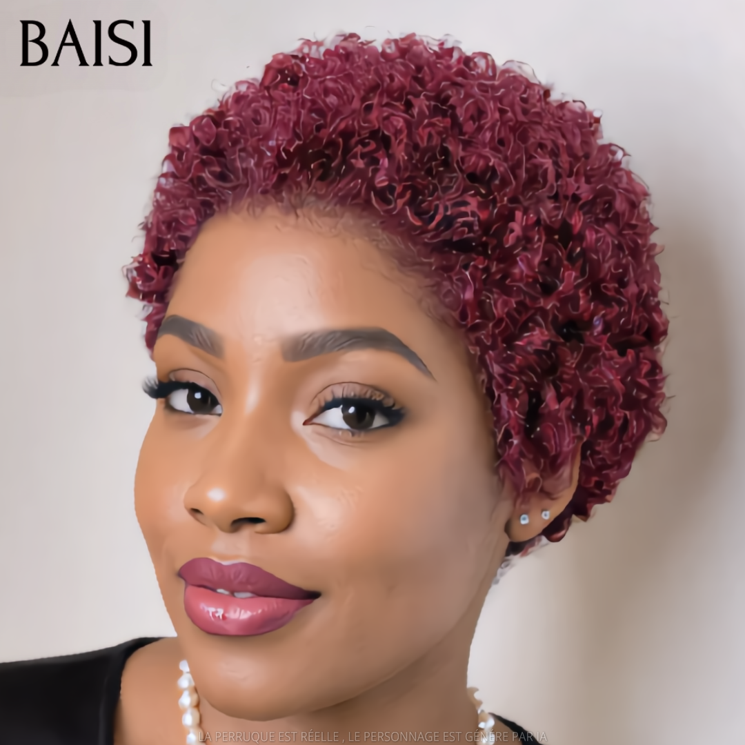 BAISI Lot de 3 Perruques Pixie Bouclée + Bob lisse Marron Rouge Bordeau et Noir 148€ Mixage Très Rentable pour Revendeurs en 100% Cheveux humains