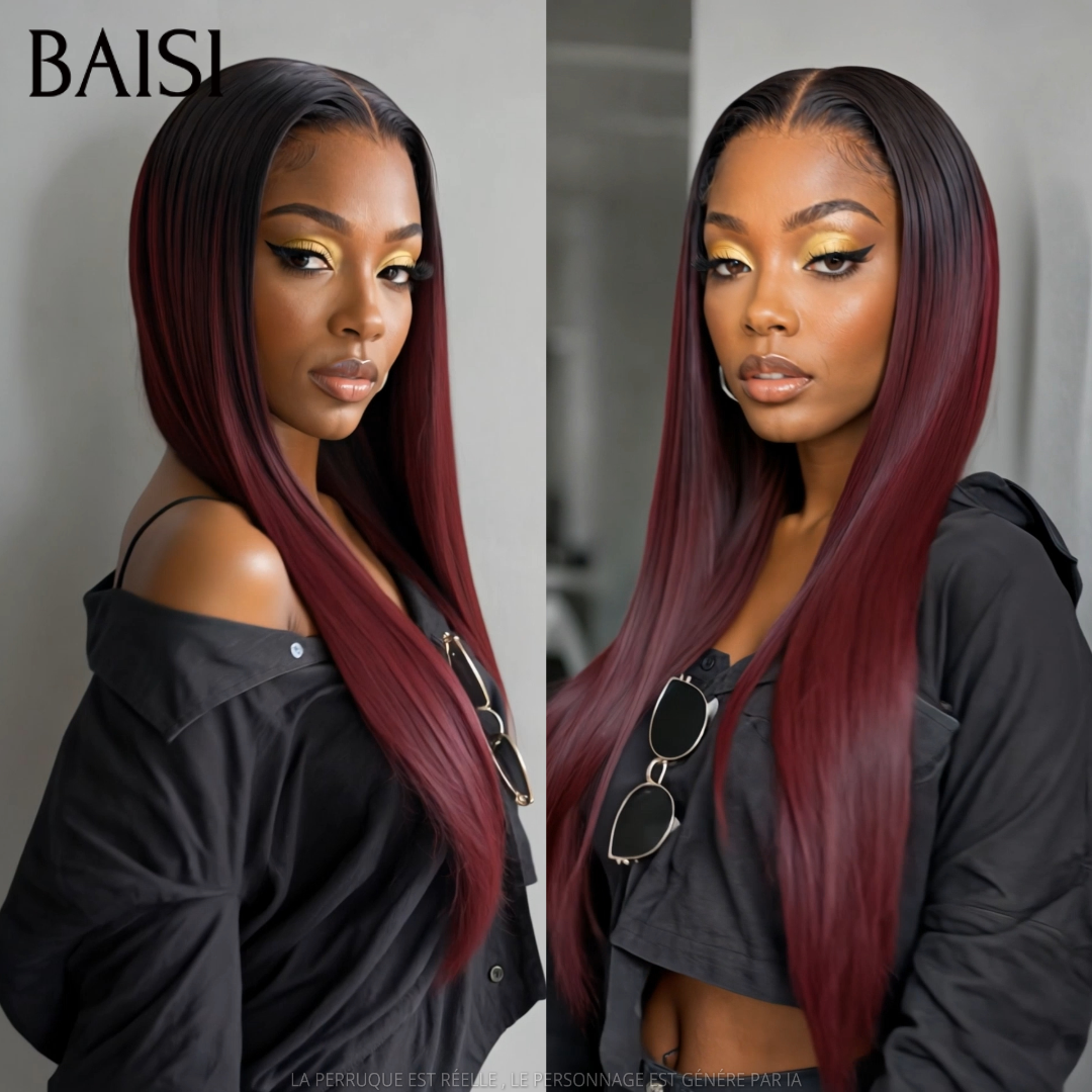 BAISI 2X6 Perucas de Luxo Pretas e Vermelhas Bordeaux 1B/99J# Alta Qualidade 250% de Densidade 100% Cabelo Vietnamita HDD Bone Straight 100% Cabelo Humano