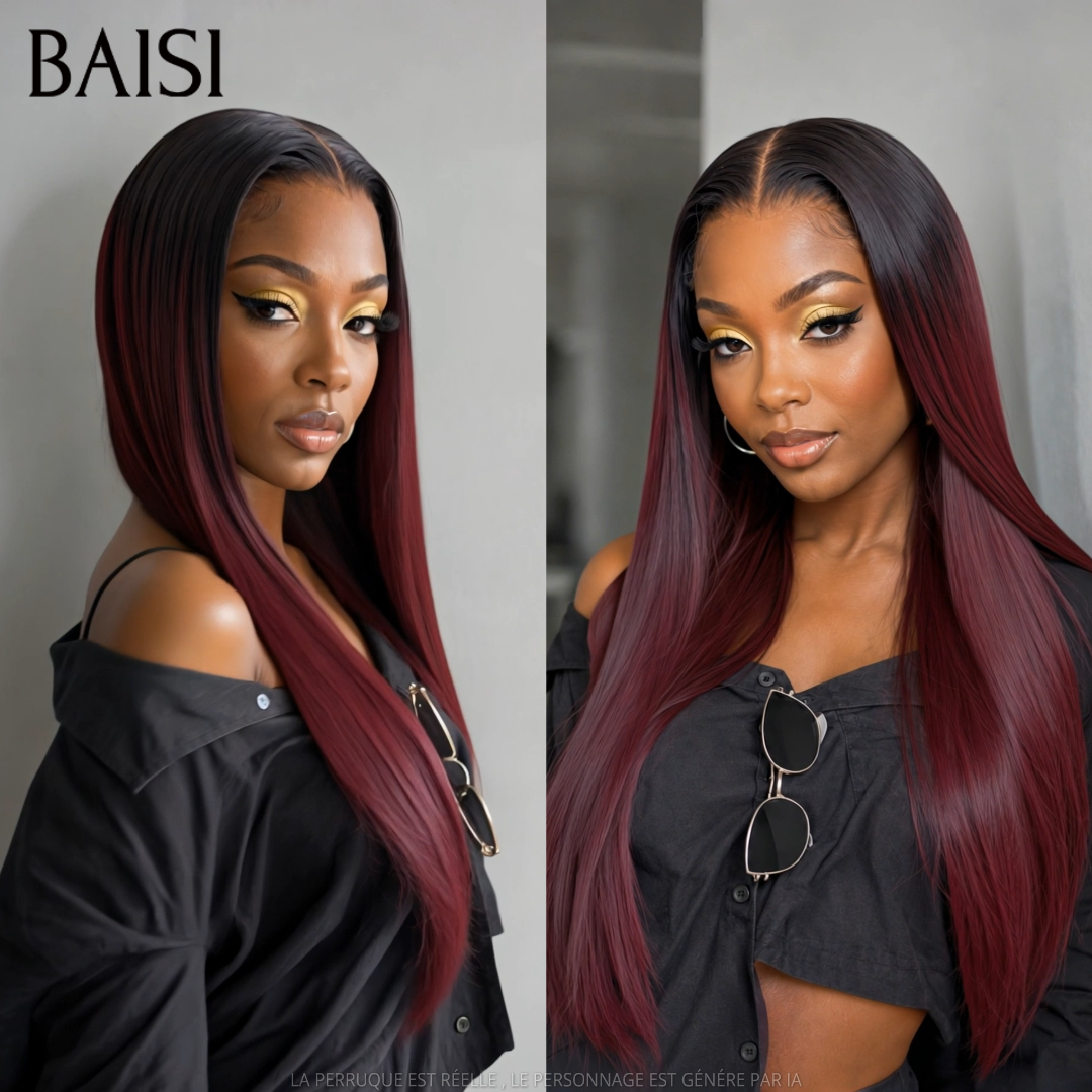 BAISI 2X6 Perucas de Luxo Pretas e Vermelhas Bordeaux 1B/99J# Alta Qualidade 250% de Densidade 100% Cabelo Vietnamita HDD Bone Straight 100% Cabelo Humano