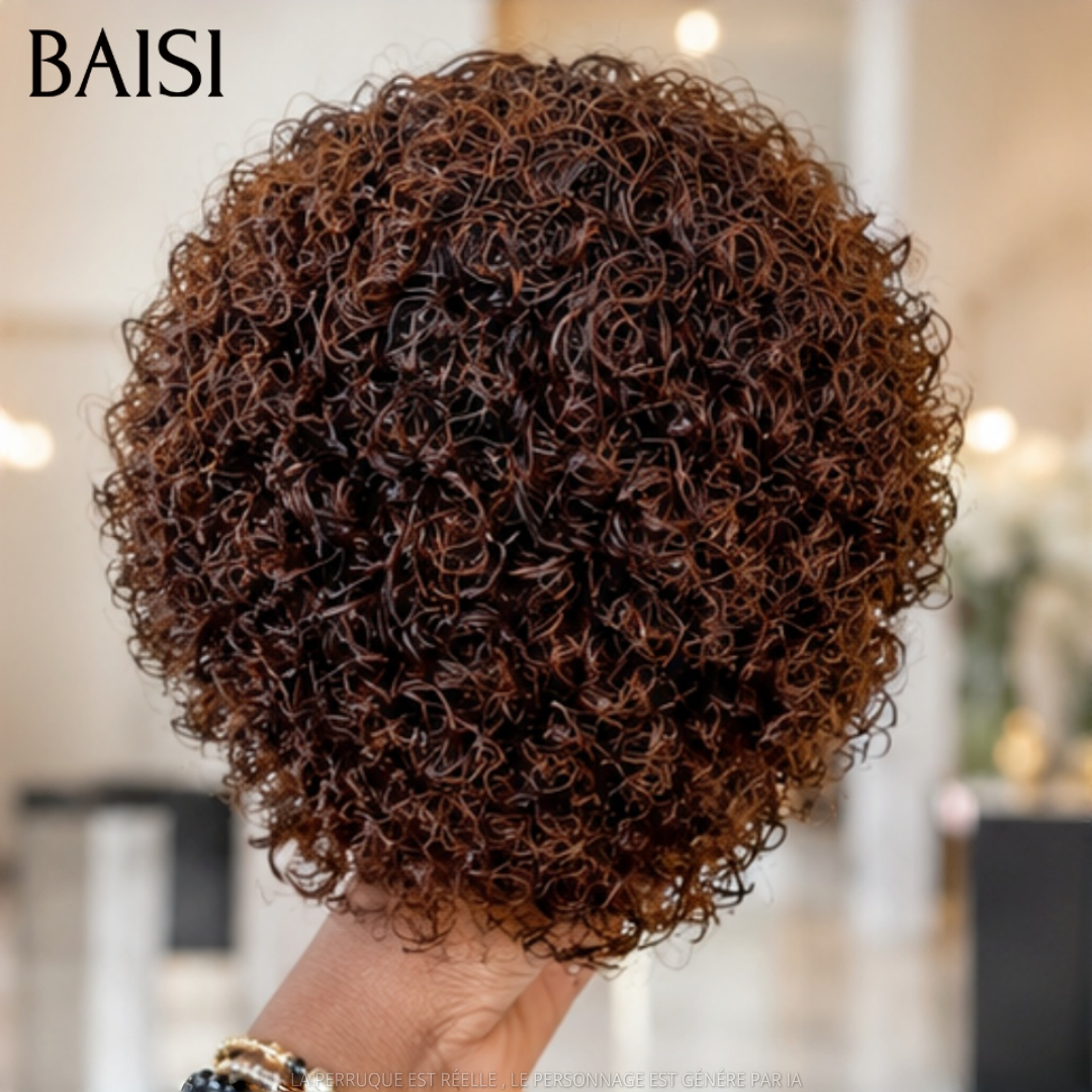 BAISI Perruque Pixie Boucle Wave  Marron 4# 65€ Sans Colle Sans Lace Choix Idéal Pour Sois ou Pour Offrir en Cadeaux en 100% Cheveux humains