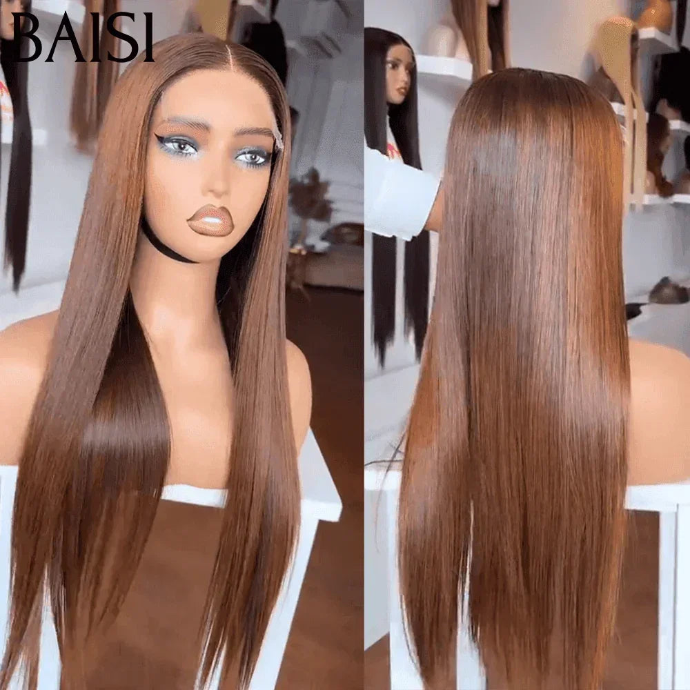 BAISI 4x4 Brown Straight Wig 20 inches €175 luxury 250% density in 100% Human Hair