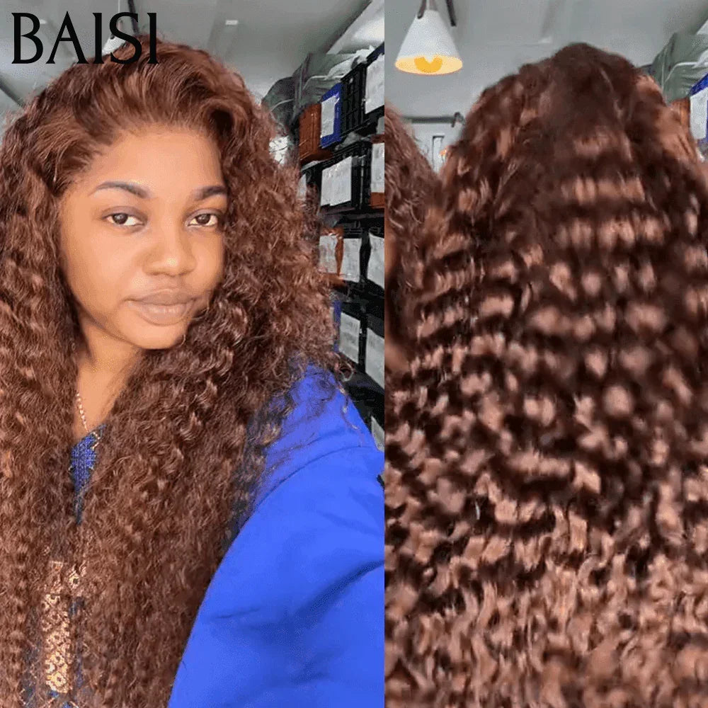 BAISI 13x4 Lace Frontal Onda Profunda Peruca na cor marrom 33 #20 polegadas em cabelo 100% humano