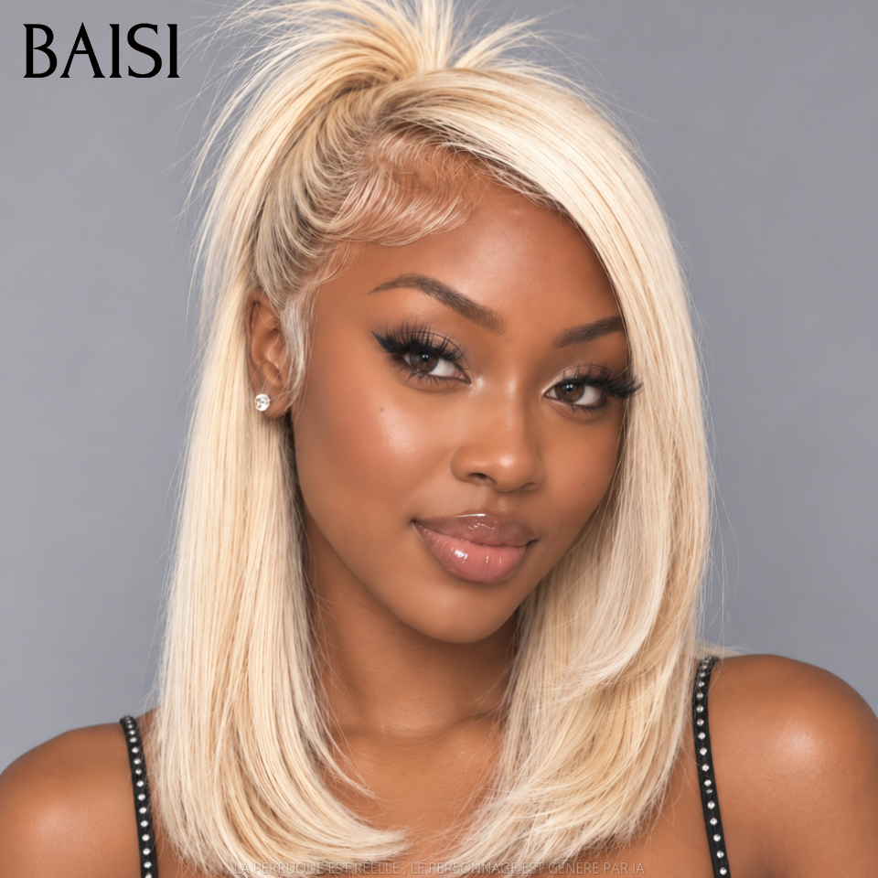 BAISI Style tendance doux et cool Updo Perruque BOB Déjà Coiffée frontal Perruque 12 pouce 129€ avec coiffure chignon en 100% Vrais Cheveux Humains