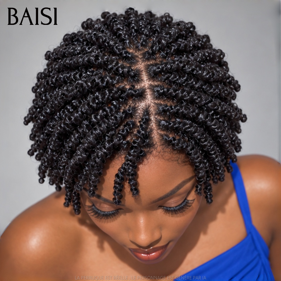BAISI Wavy Wig Pixie Cut Full Lace Finger Wave small cut in Black Color in 100% human hair BS50
