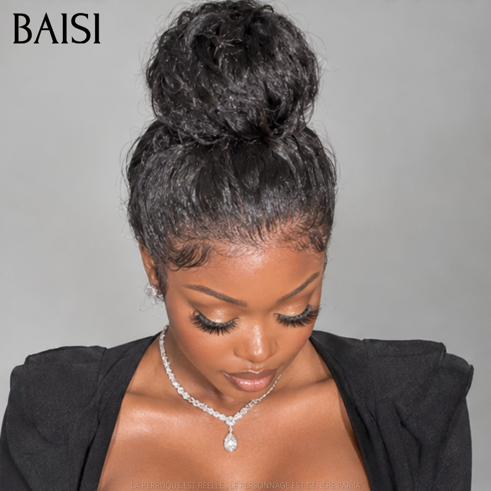 BAISI wig Upgrade Invisible Strap 360 Frontal curly wave Lace frontal 360 invisible and adjustable Pre-plucked No Glue Needed 250% density in 100% Raw Hair Lace already cut