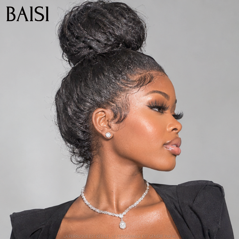 BAISI wig Upgrade Invisible Strap 360 Frontal curly wave Lace frontal 360 invisible and adjustable Pre-plucked No Glue Needed 250% density in 100% Raw Hair Lace already cut