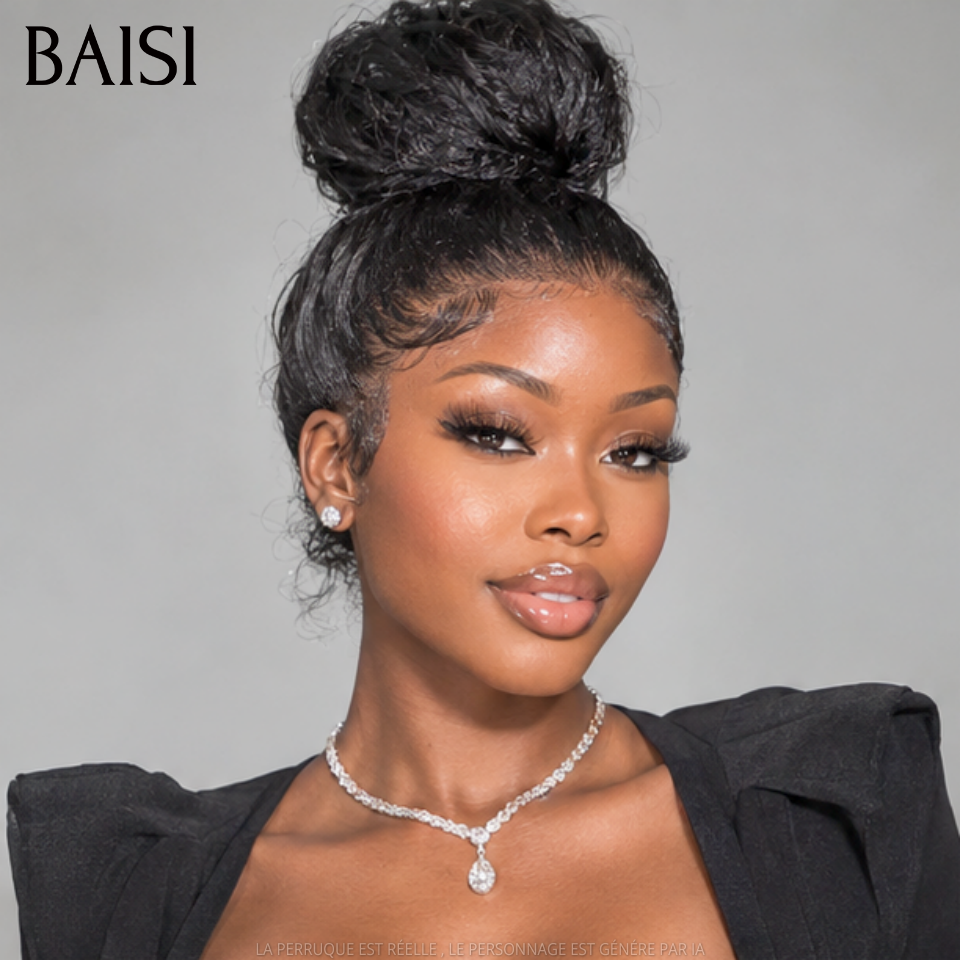BAISI wig Upgrade Invisible Strap 360 Frontal curly wave Lace frontal 360 invisible and adjustable Pre-plucked No Glue Needed 250% density in 100% Raw Hair Lace already cut