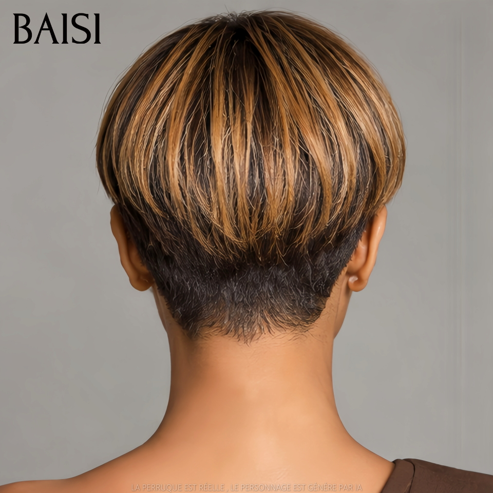 BAISI Perruque pixie lisse sans lace Fabriqué à la Machine Promotion 45€ en couleur mixte en 100% Cheveux Humains