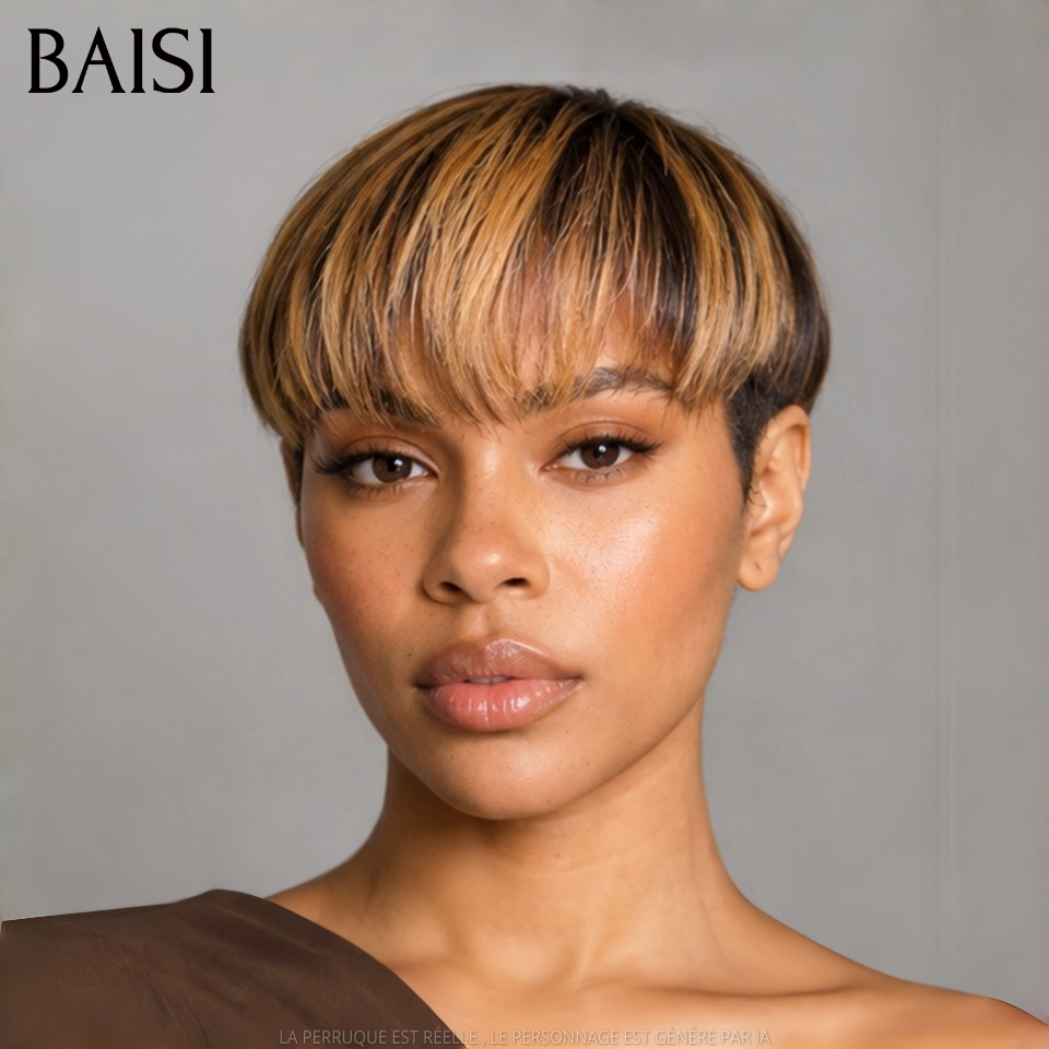 BAISI Perruque pixie lisse sans lace Fabriqué à la Machine Promotion 45€ en couleur mixte en 100% Cheveux Humains